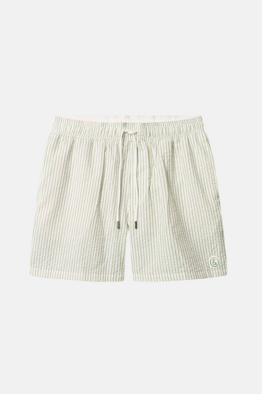 Seersucker Wasabi Striped Swim Trunks
