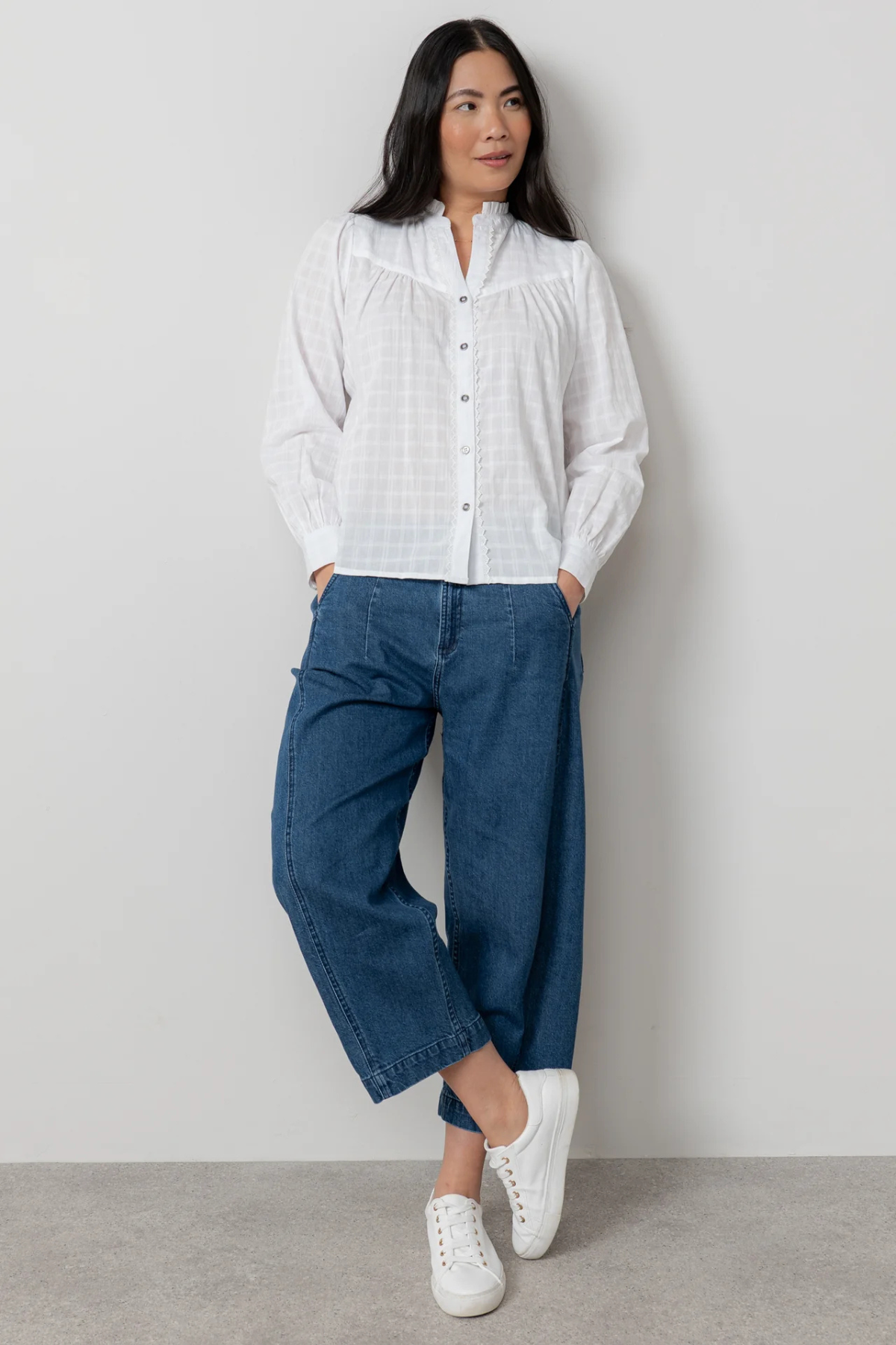 Wayfaring Organic Cotton Check Blouse White