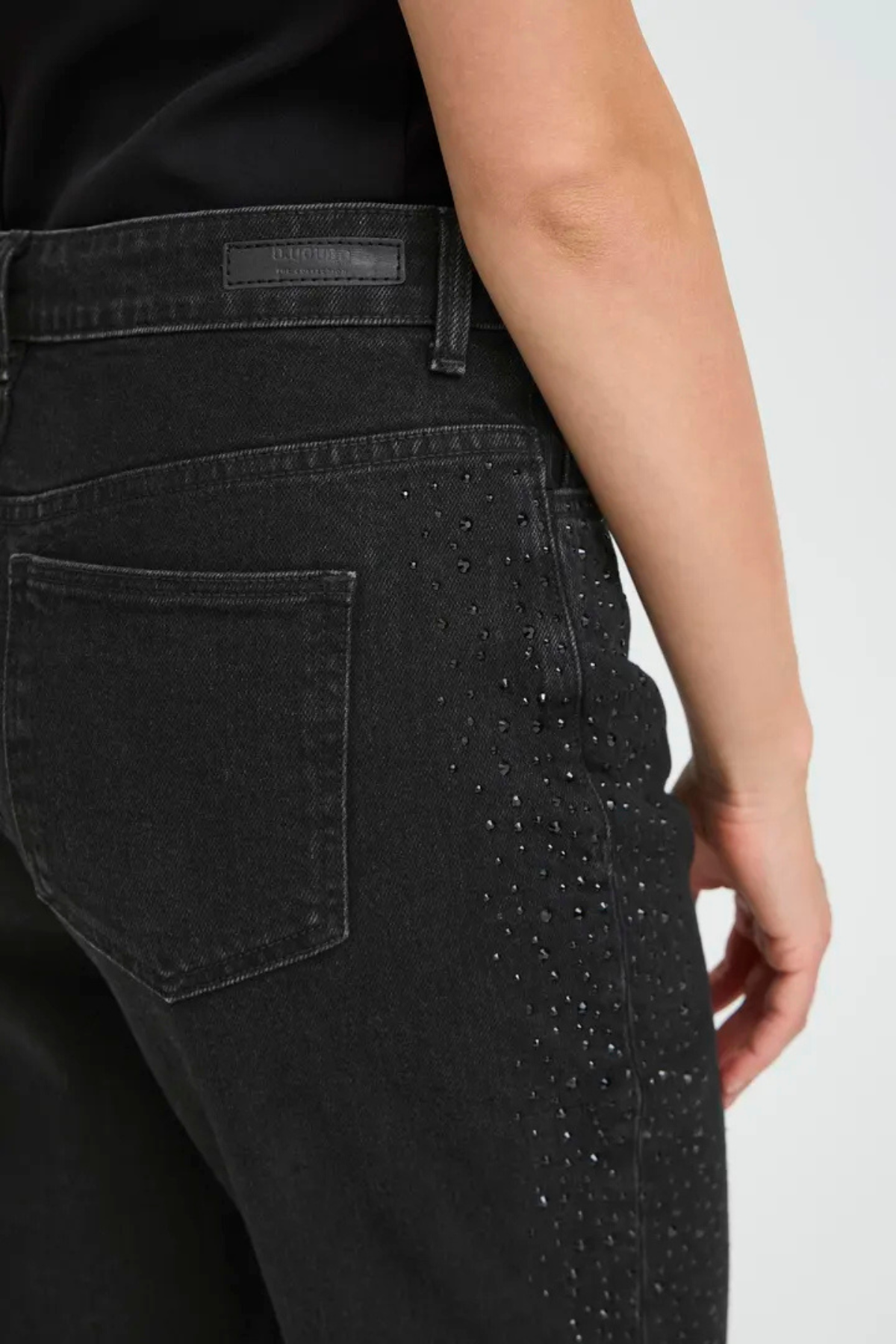 BYLARA Straight Black Denim Rhinestone Jeans