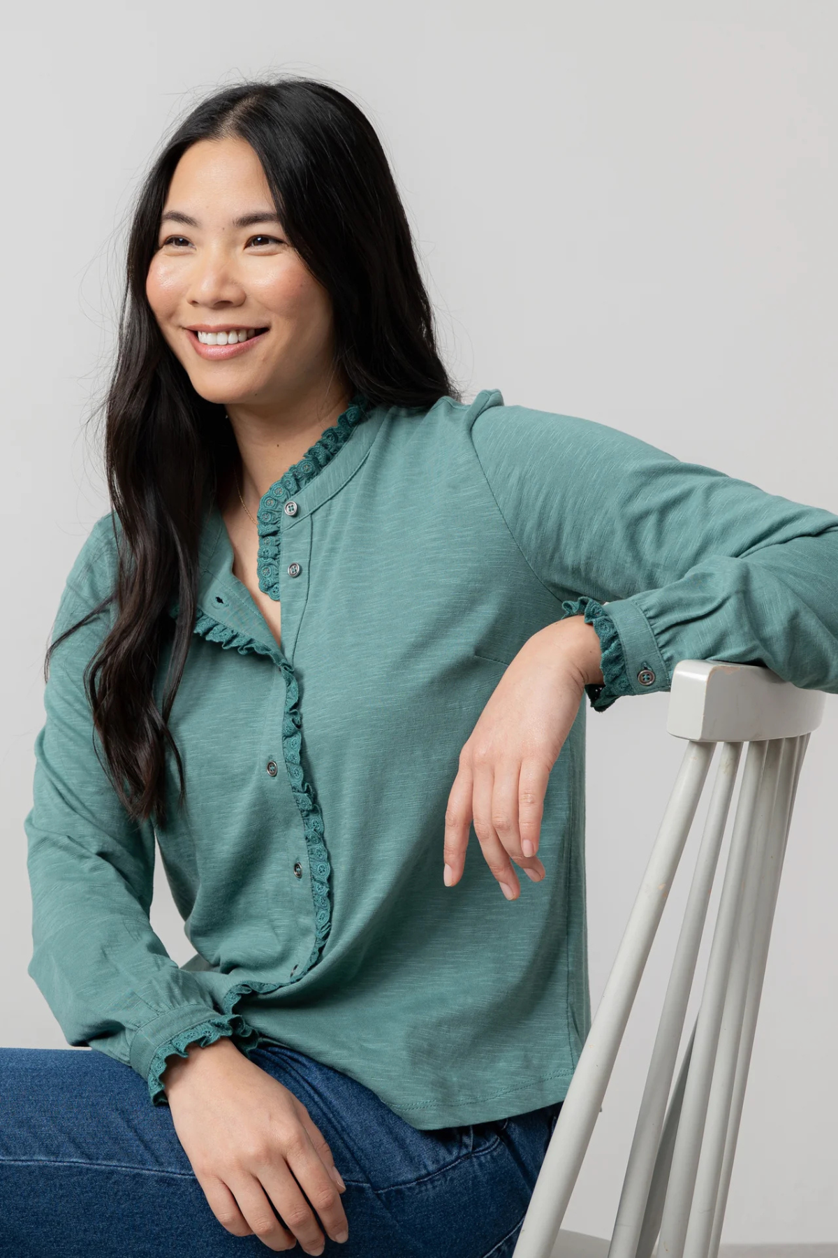 Sage Frill Organic Cotton Blouse Sea Mist