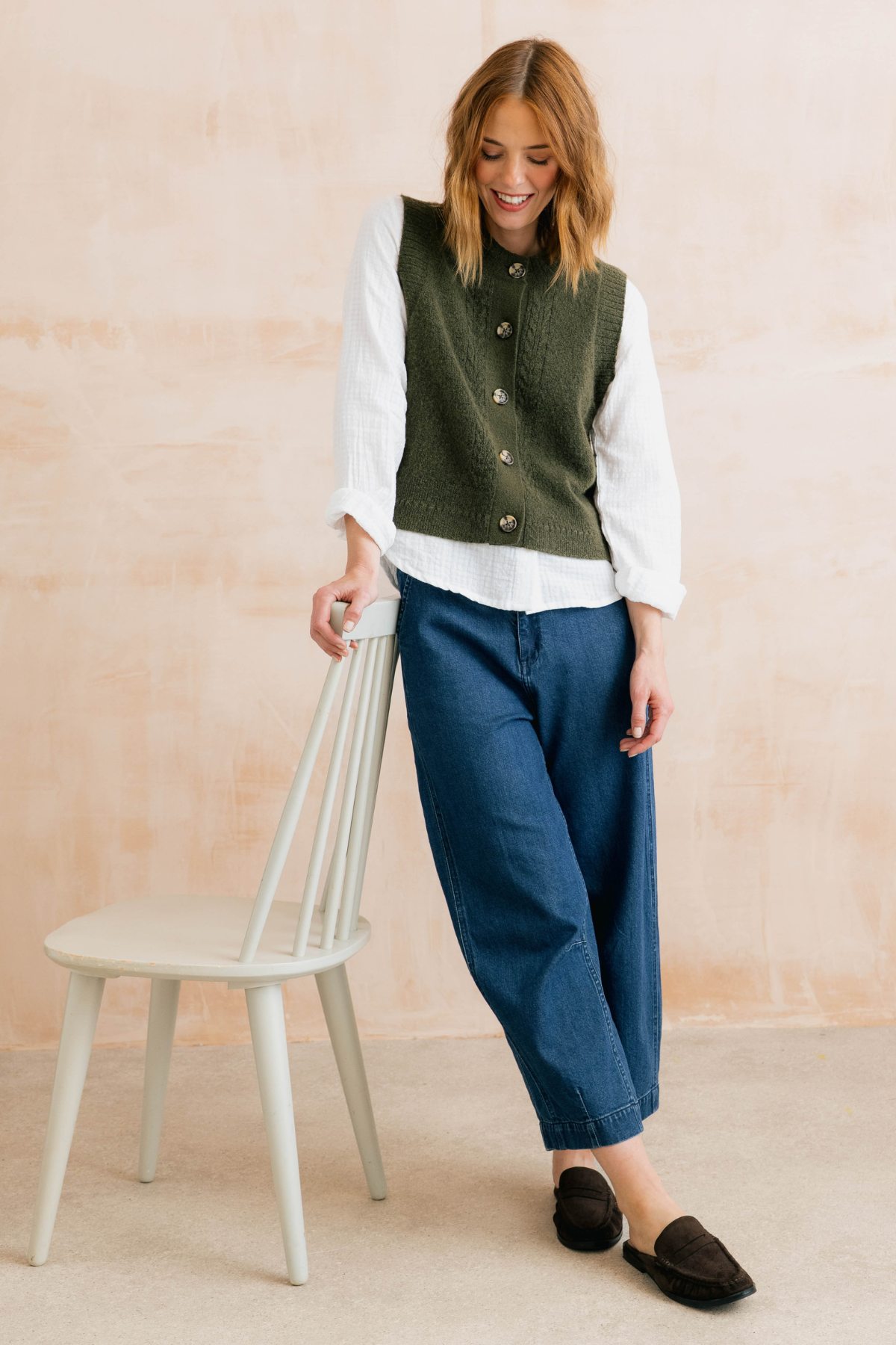 Stencil Vest Cable Knit - Dark Olive