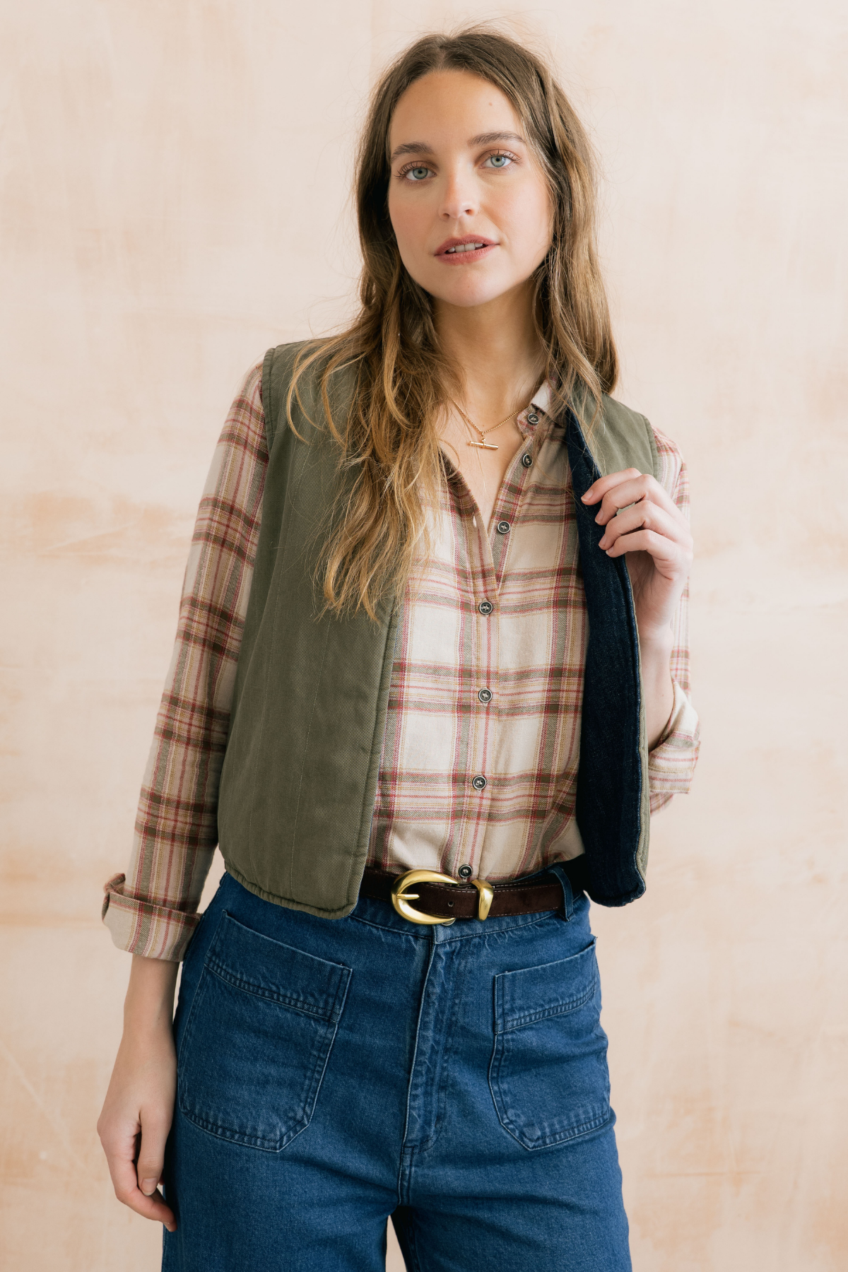 Pavillion Reversible Gilet Plain Linen Denim