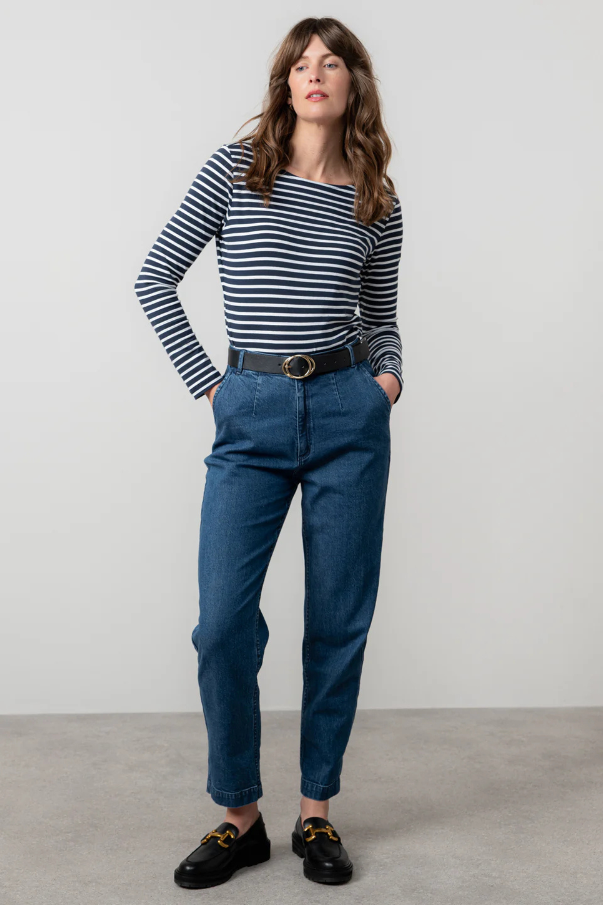 Monica Jersey Striped Long Sleeve Top Navy