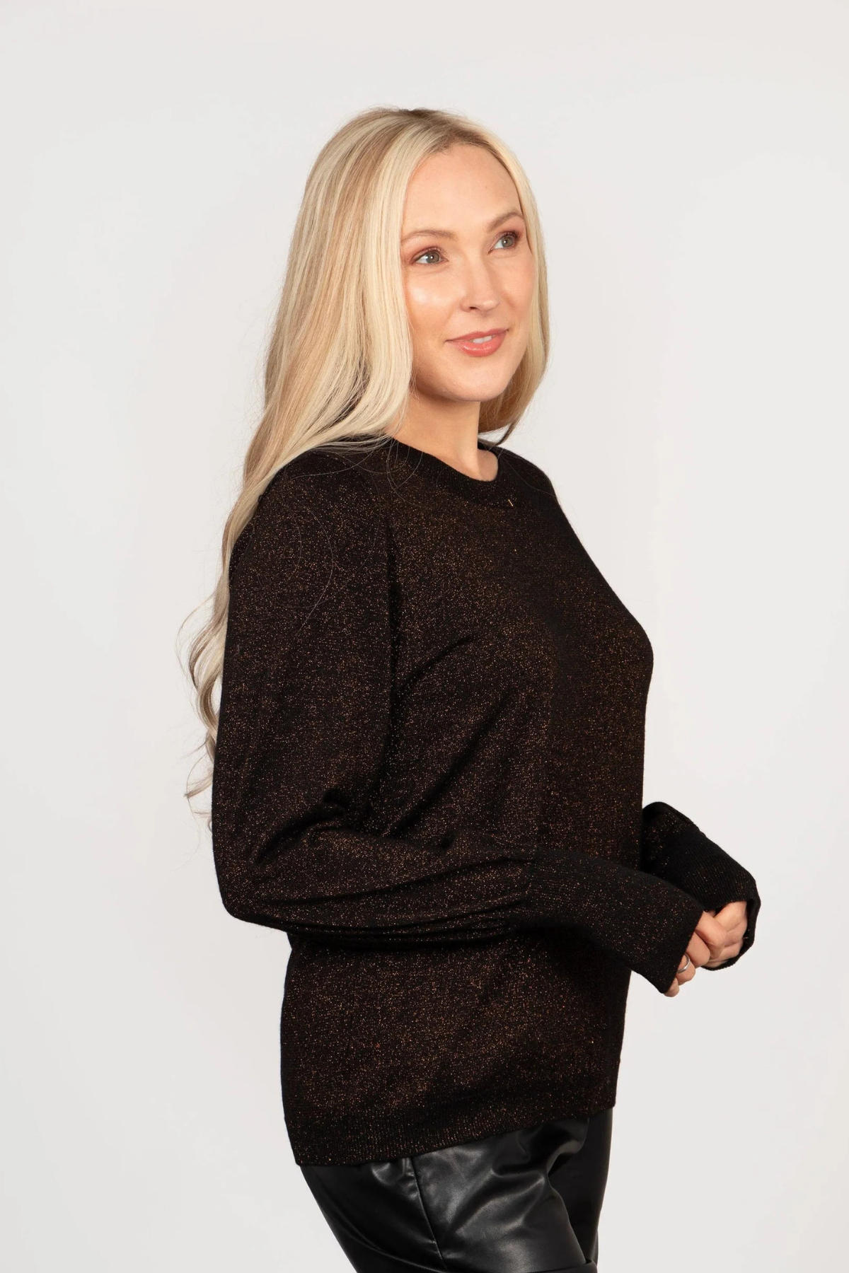 Penny Balloon Sleeve Jumper - Bronze, Glitter