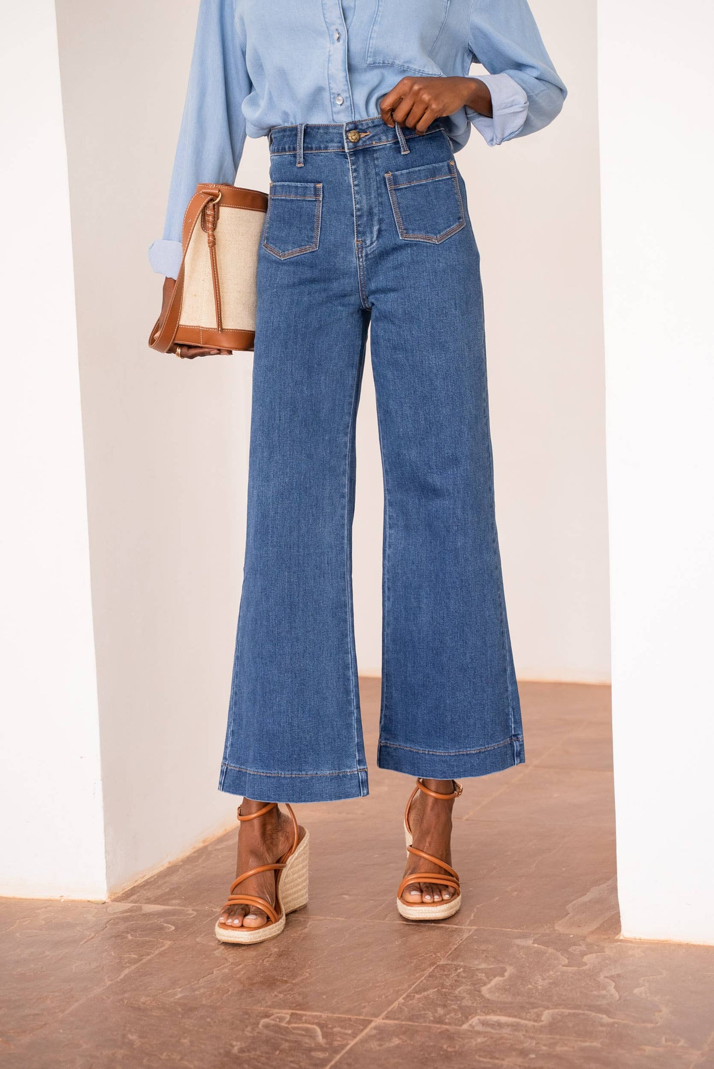 Gasparette Petite Wide Jeans in Dark Blue