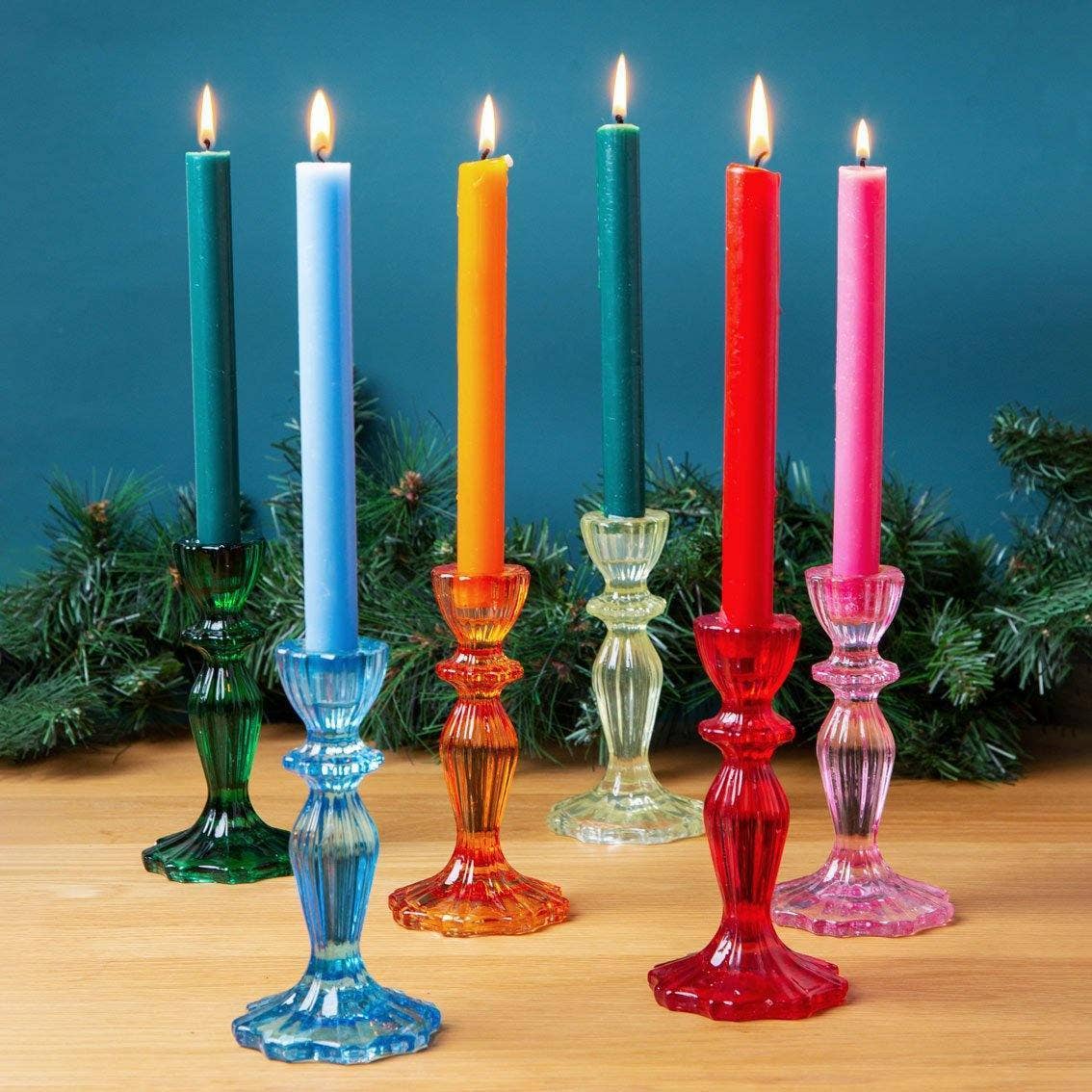 Light Green Glass Candlestick Holder