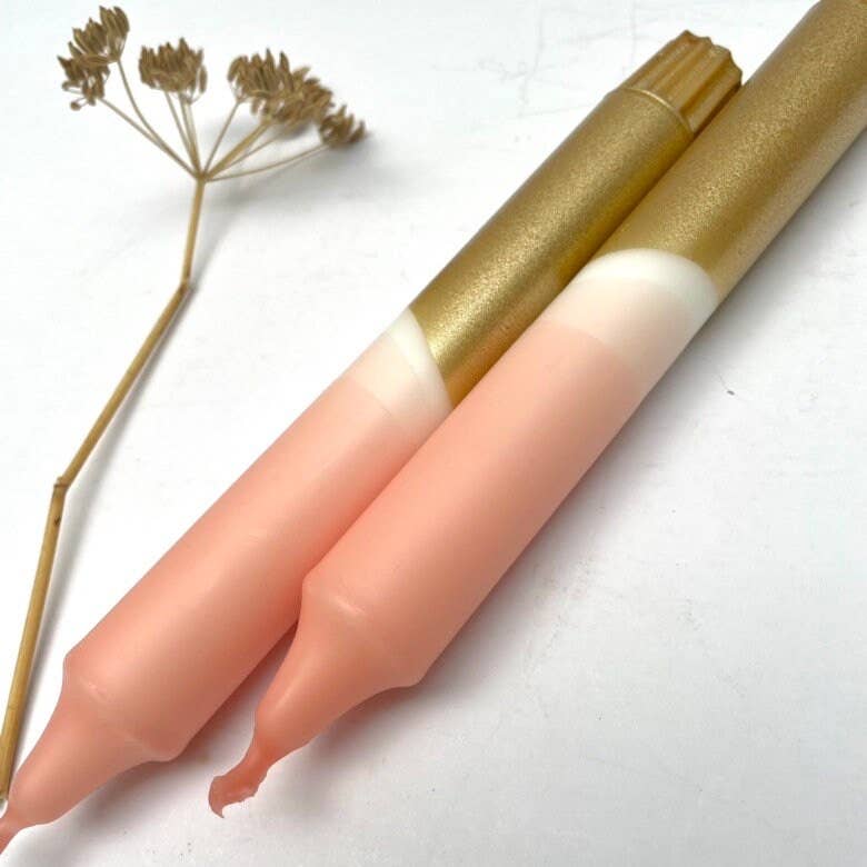 The Singing Rabbit - Blush Pink & Gold Dip Dyed Dinner Candles