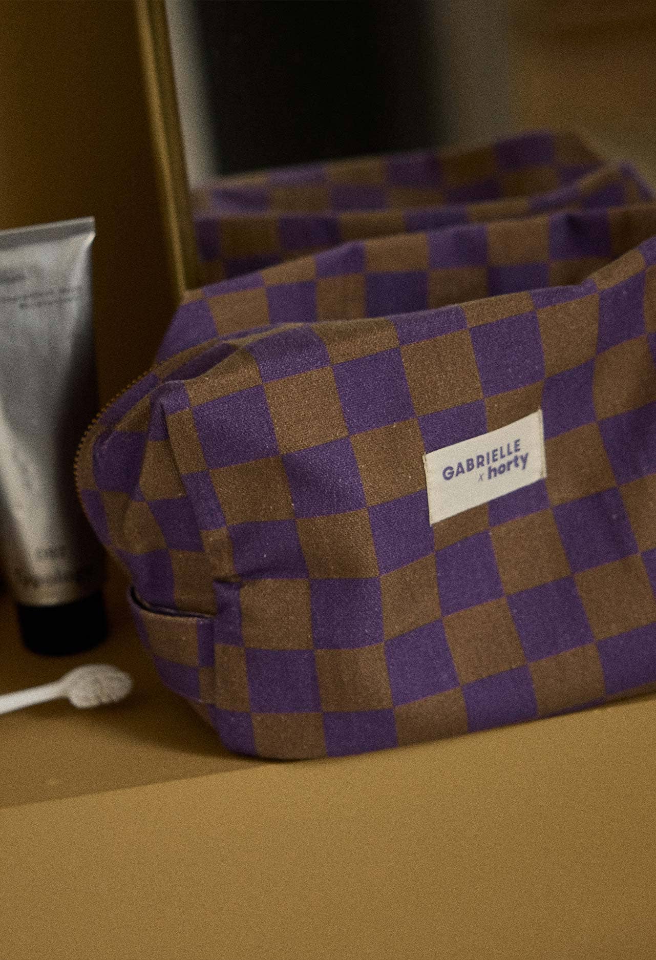 Gabrielle X Horty Toiletry Bag purple check