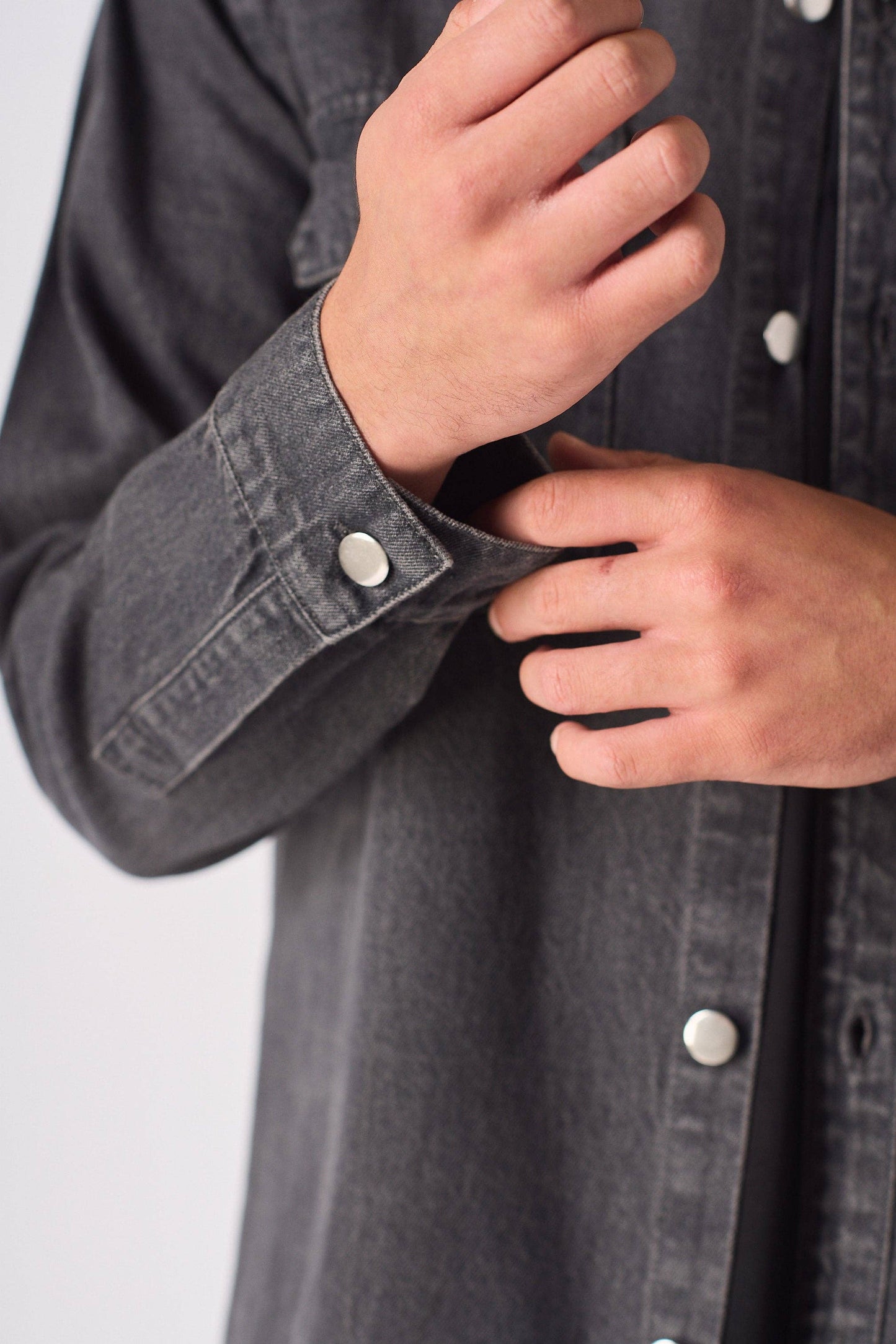 Cargo Denim Shirt - Grey Acid Wash