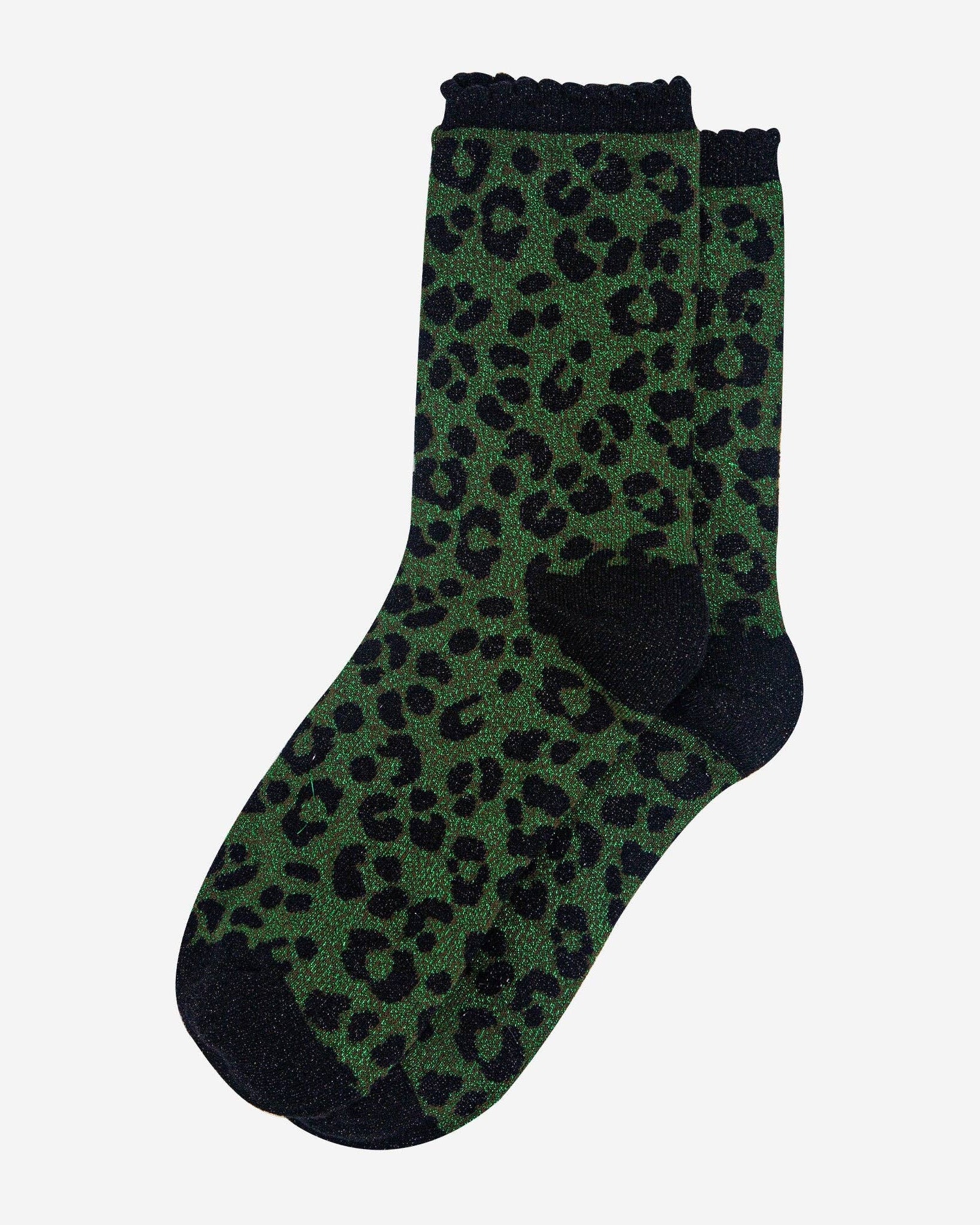 Khaki Leopard Print Glitter Socks