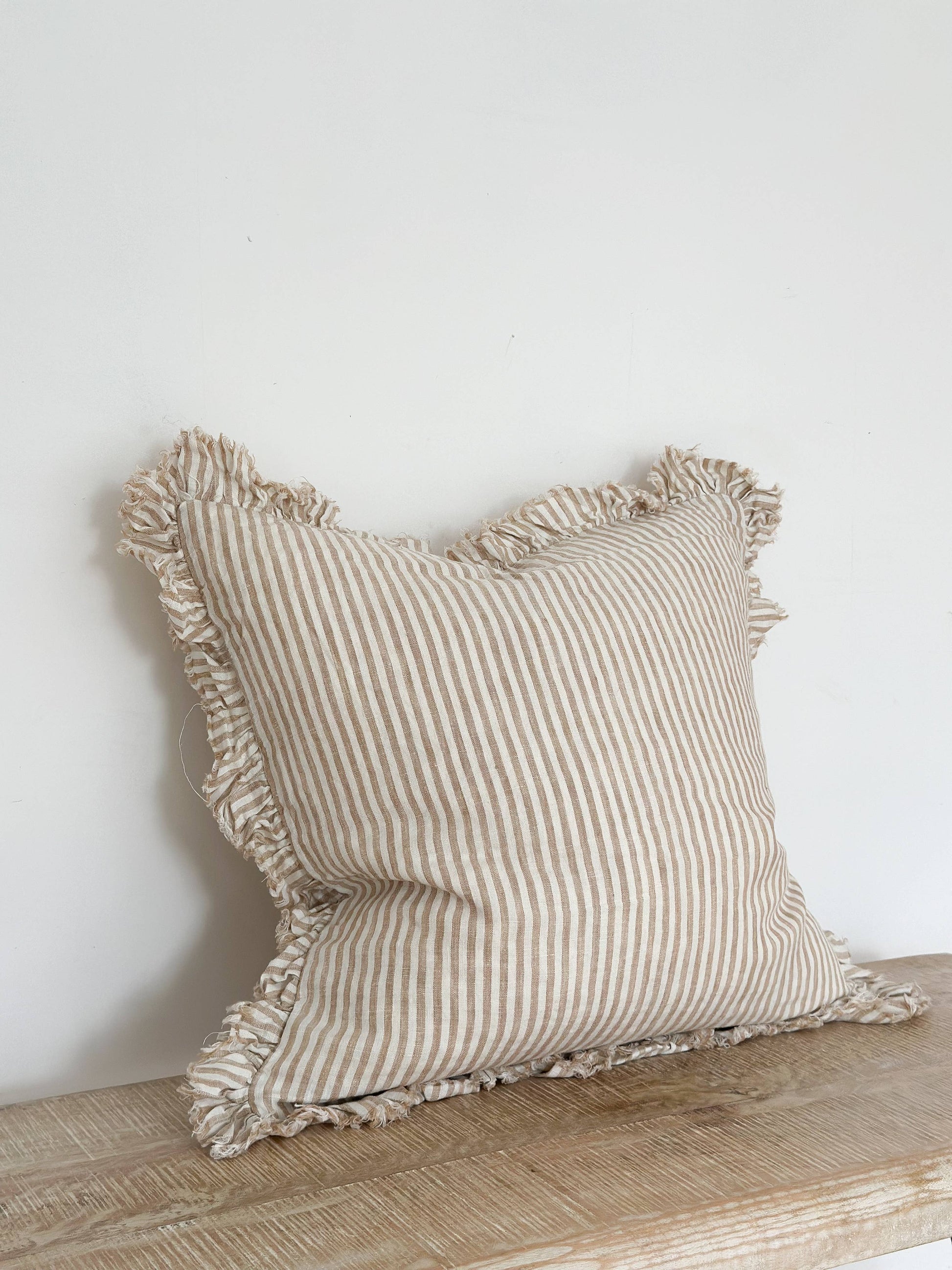 HALLIE Linen Stripe Cushion Cover – Ruffle Edge