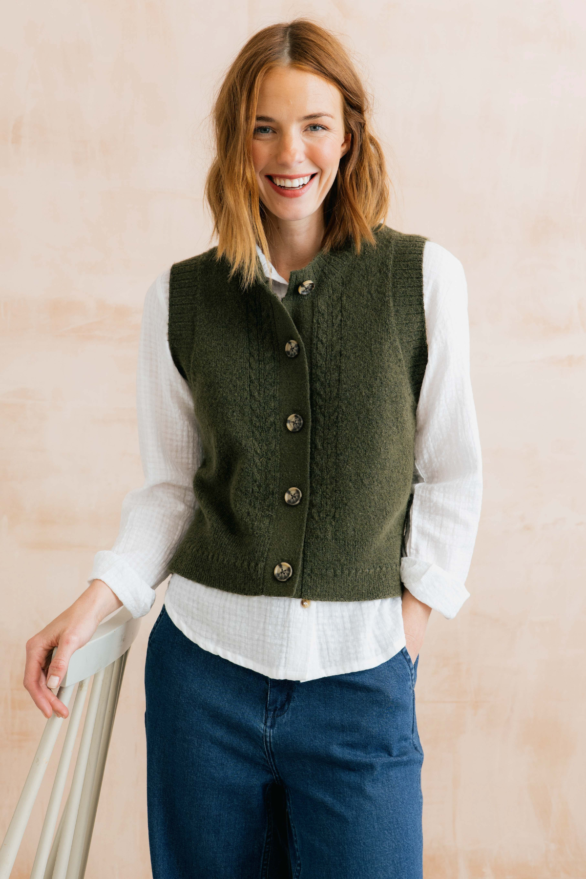 Stencil Vest Cable Knit - Dark Olive