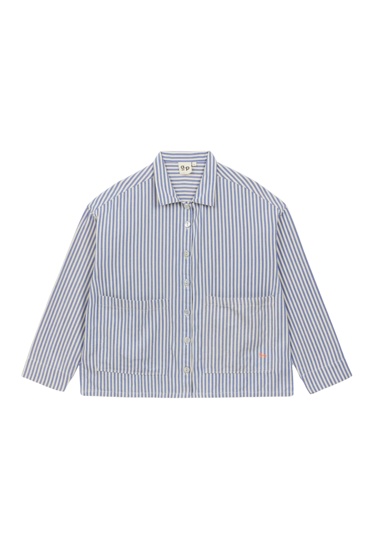 Women's woven cotton shirt/jacket in blue and cream stripe