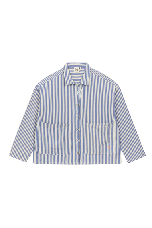Women's woven cotton shirt/jacket in blue and cream stripe