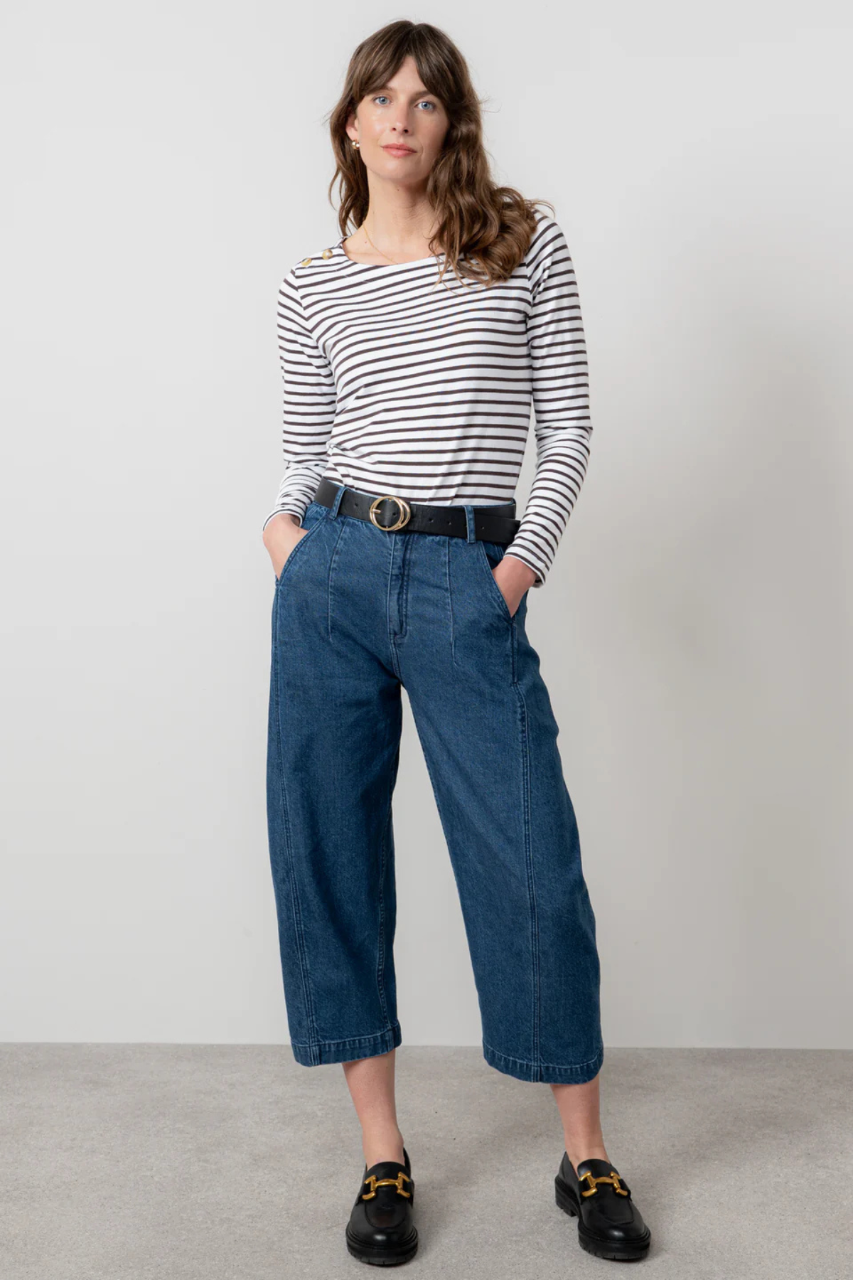 Riverside Striped Casual Jersey Top Chocolate