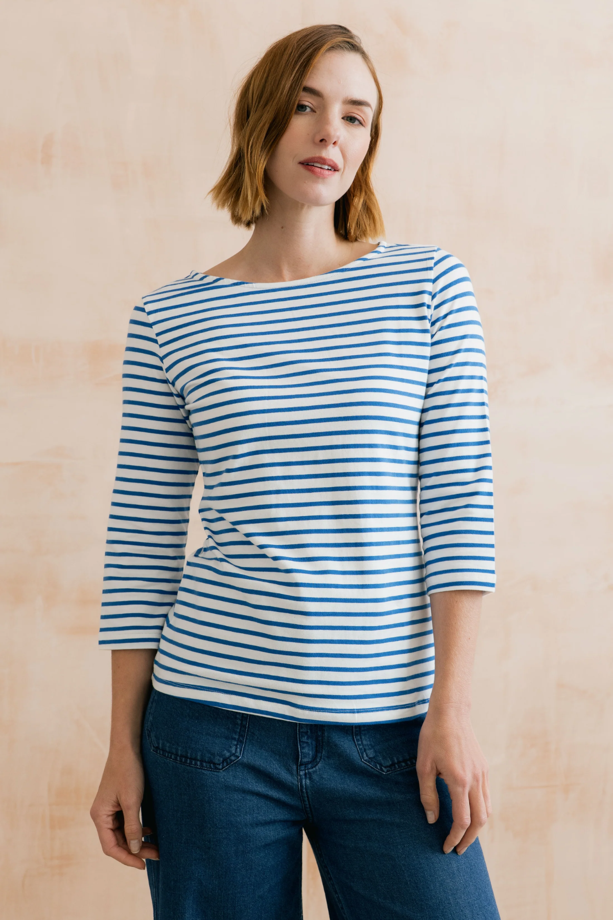 SALE2 - Monica Jersey Striped Long Sleeve Top Cobalt