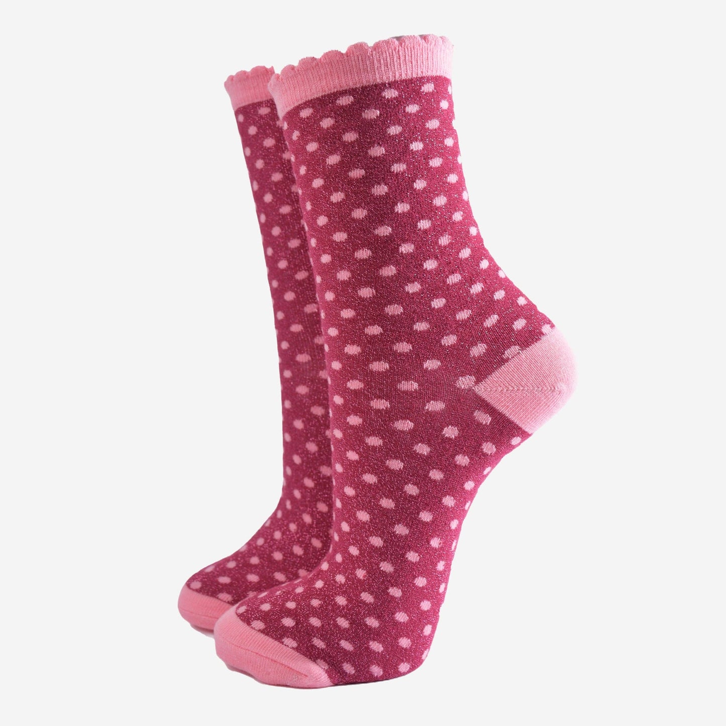 Polka Dot Glitter Socks - Berry/Pink