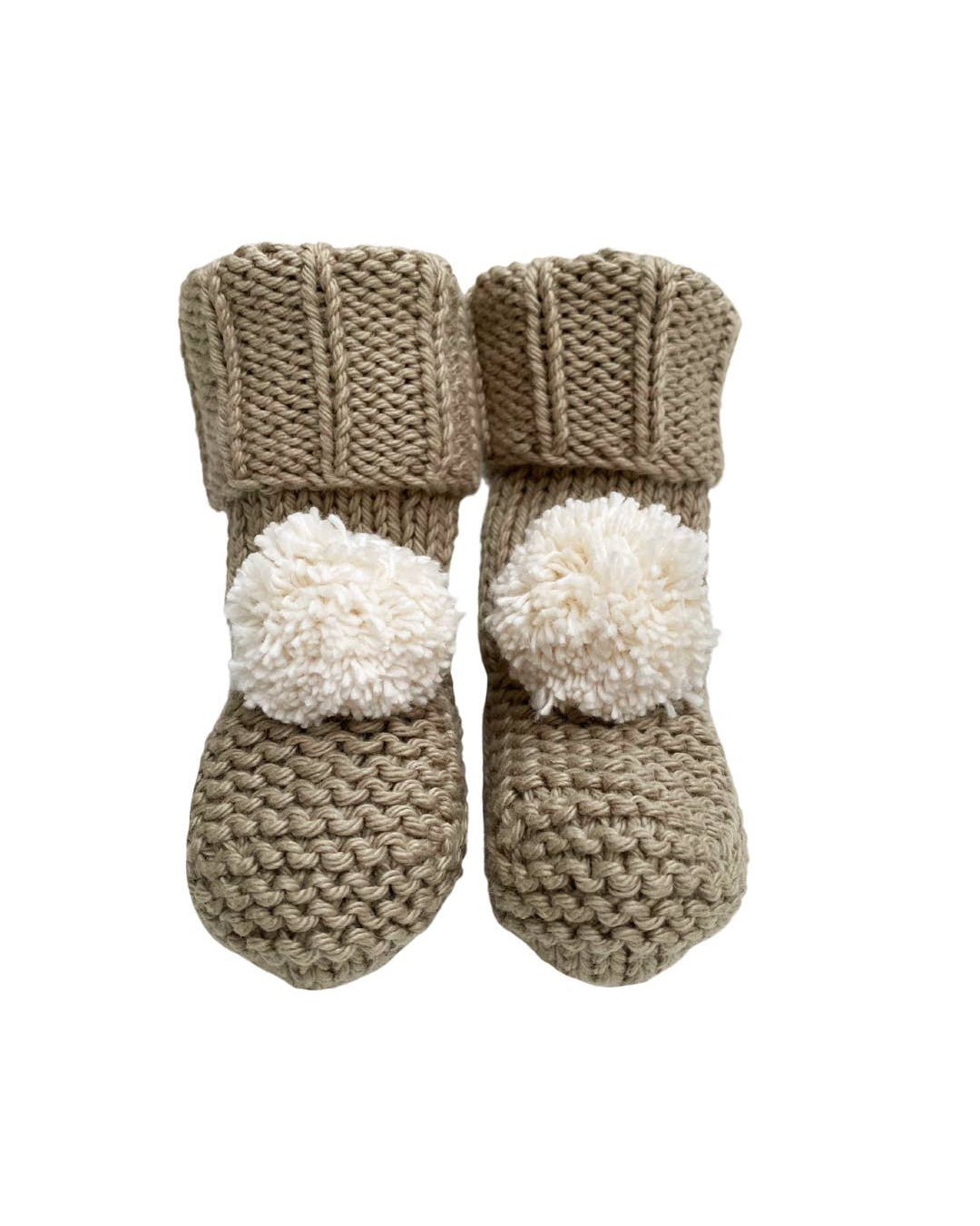 Beige Pom Pom Baby Booties (0-9 Months)