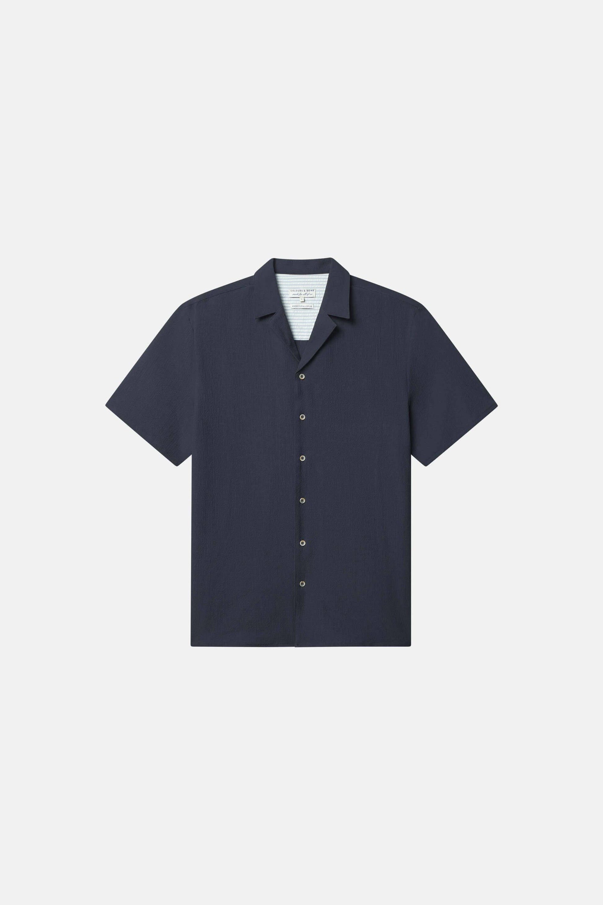 COLOURS & SONS - Shirt Seersucker Solid - Navy