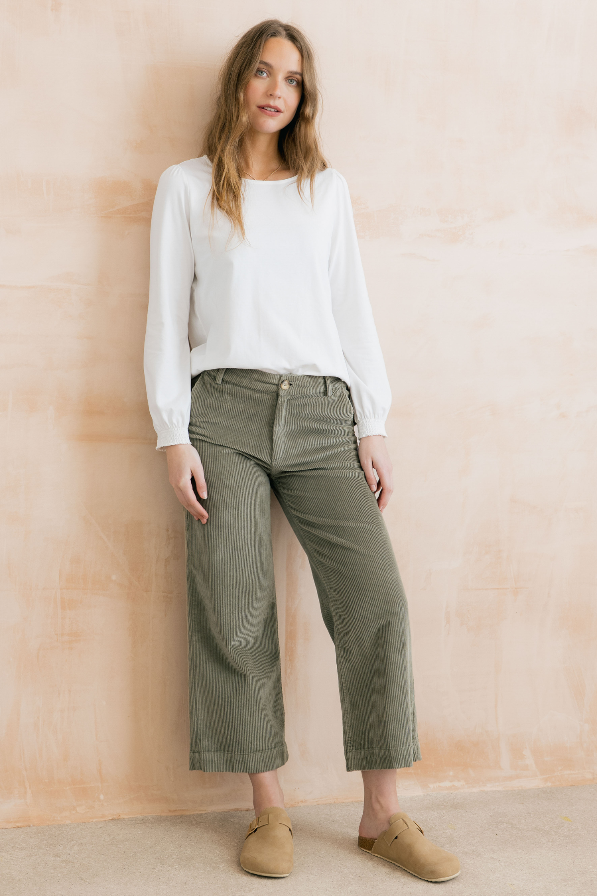Isla Crop Trouser Plain Jumbo Cord - Sage