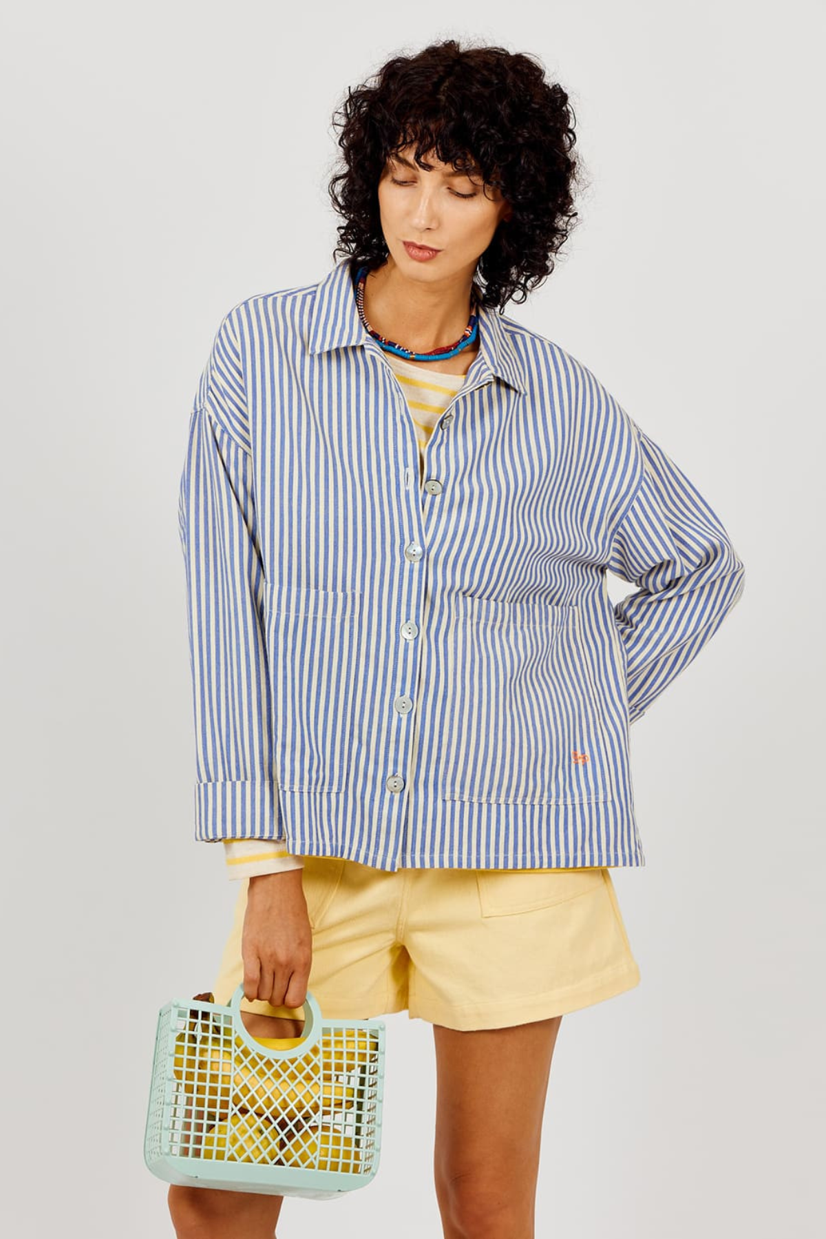 SALE2 Striped Shirt Jacket - Blue & Cream
