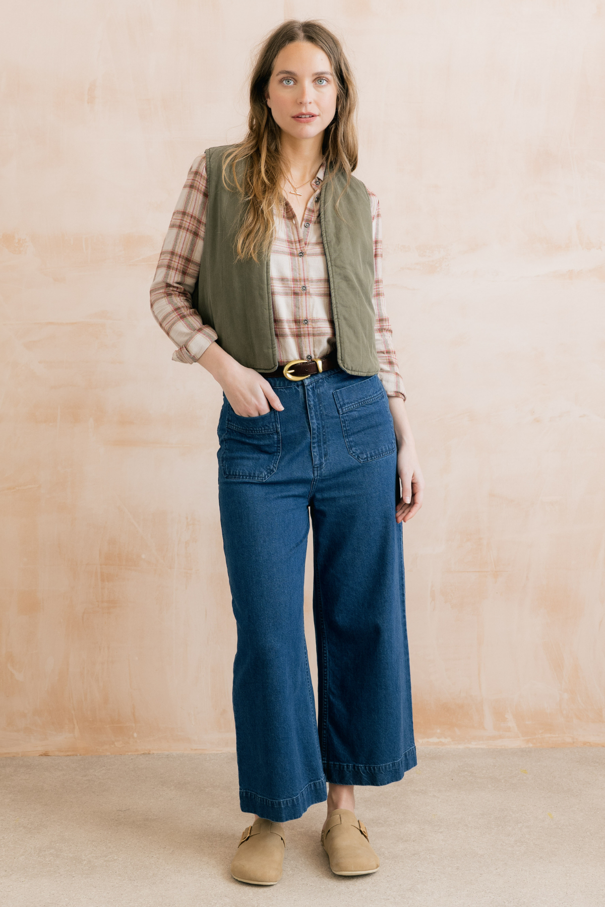 Pavillion Reversible Gilet Plain Linen Denim