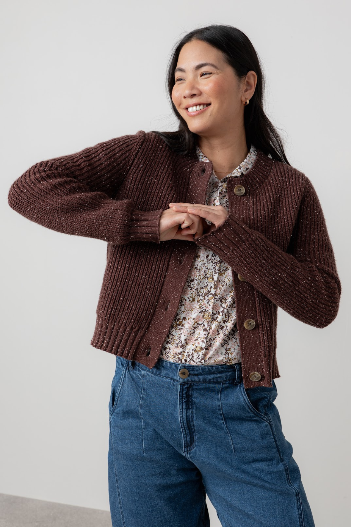 June Rib Cardigan Fleck Knit