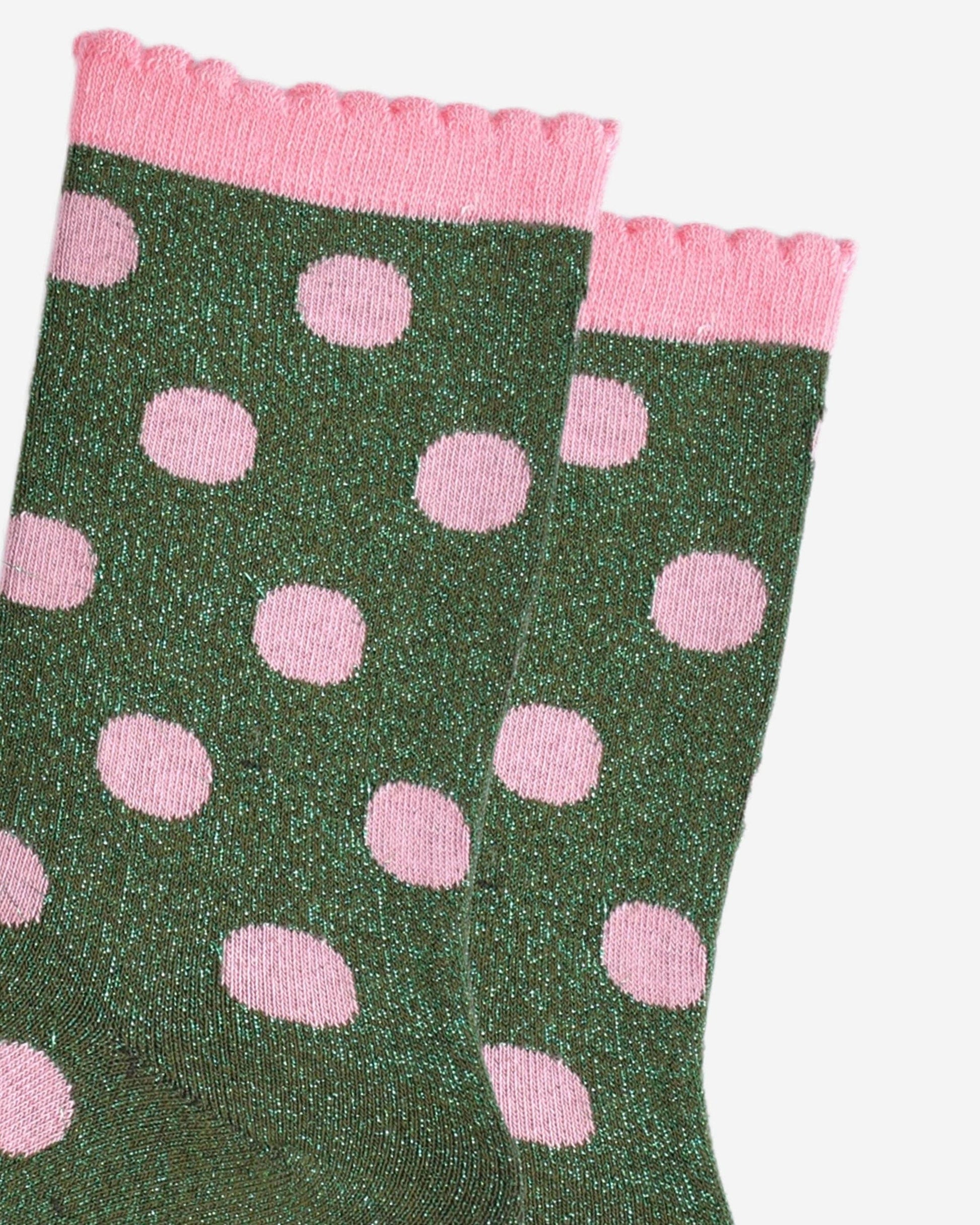 Polka Dot Glitter Socks - Pink/Khaki