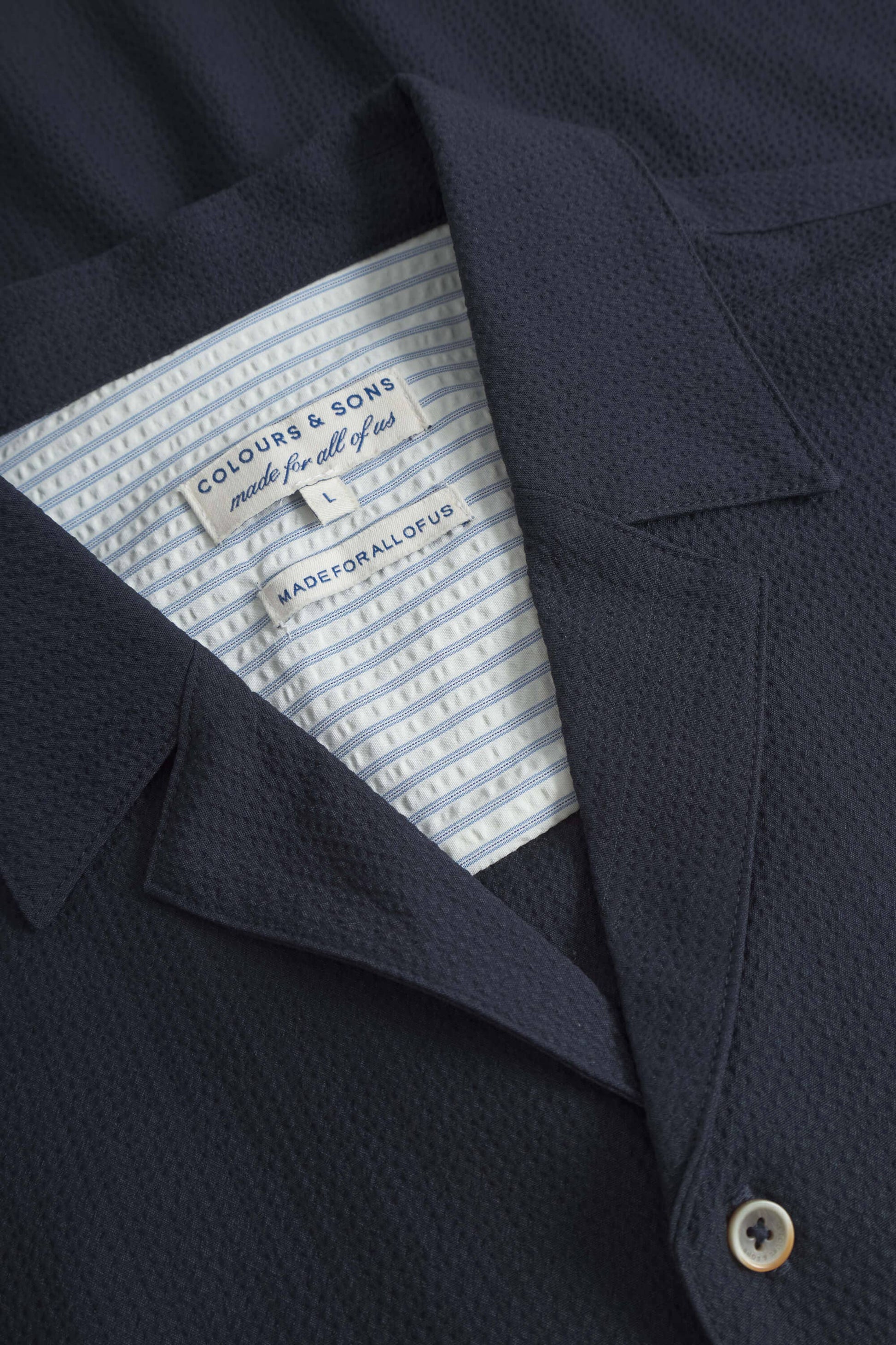COLOURS & SONS - Shirt Seersucker Solid - Navy