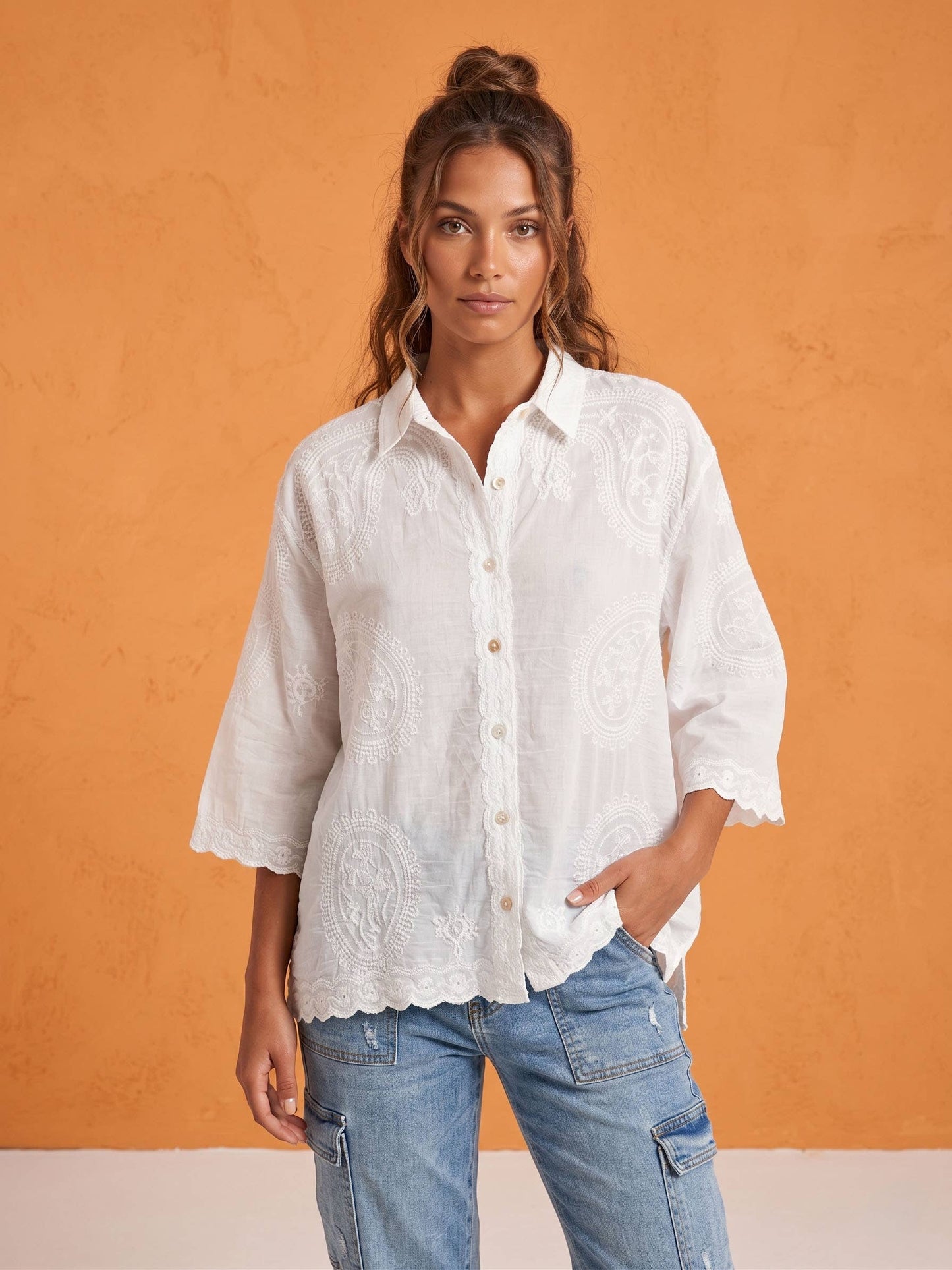 Lorelei Embroidered Cotton Shirt - White