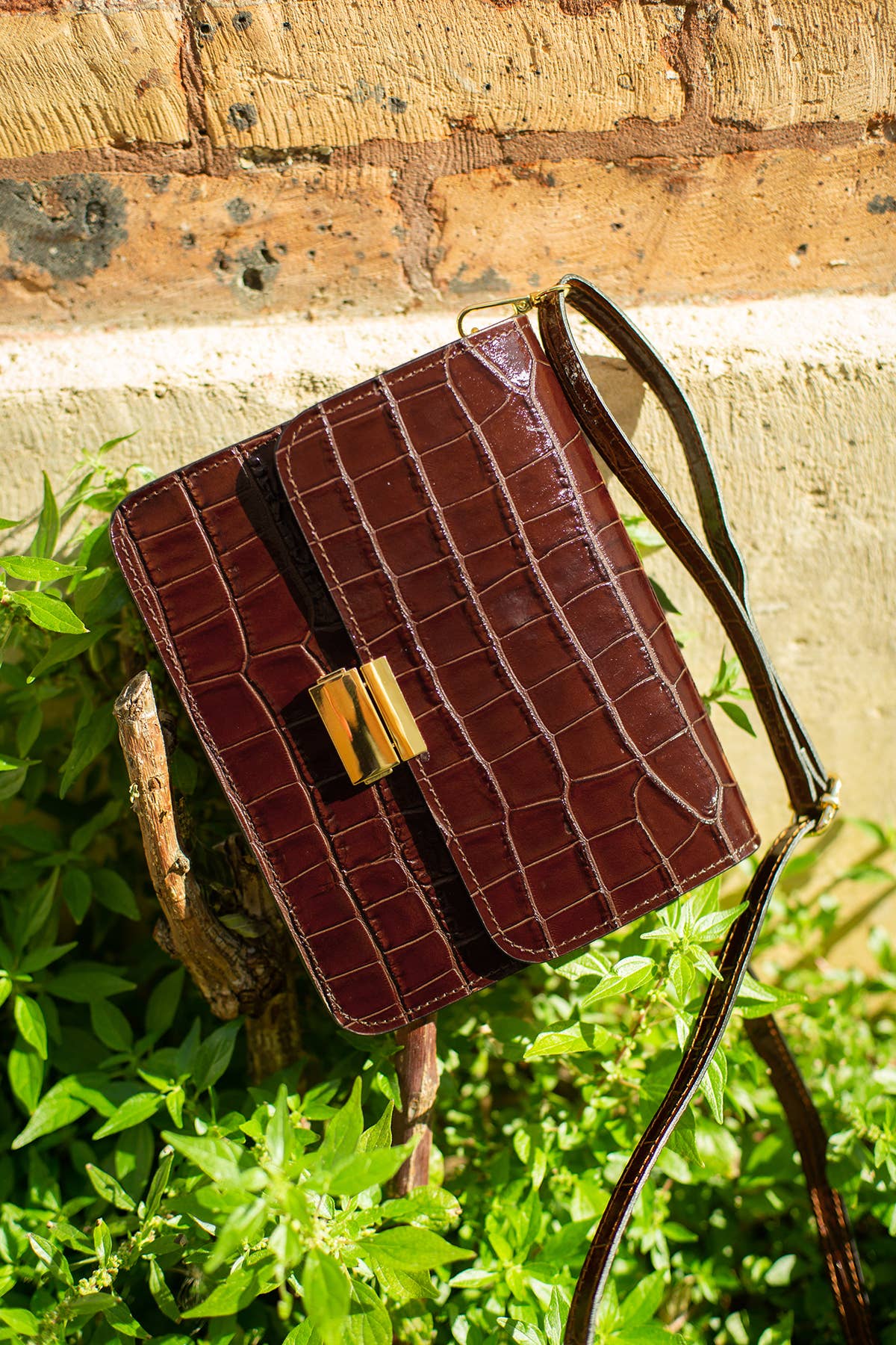 Italian Croc-Embossed Leather Messenger Bag