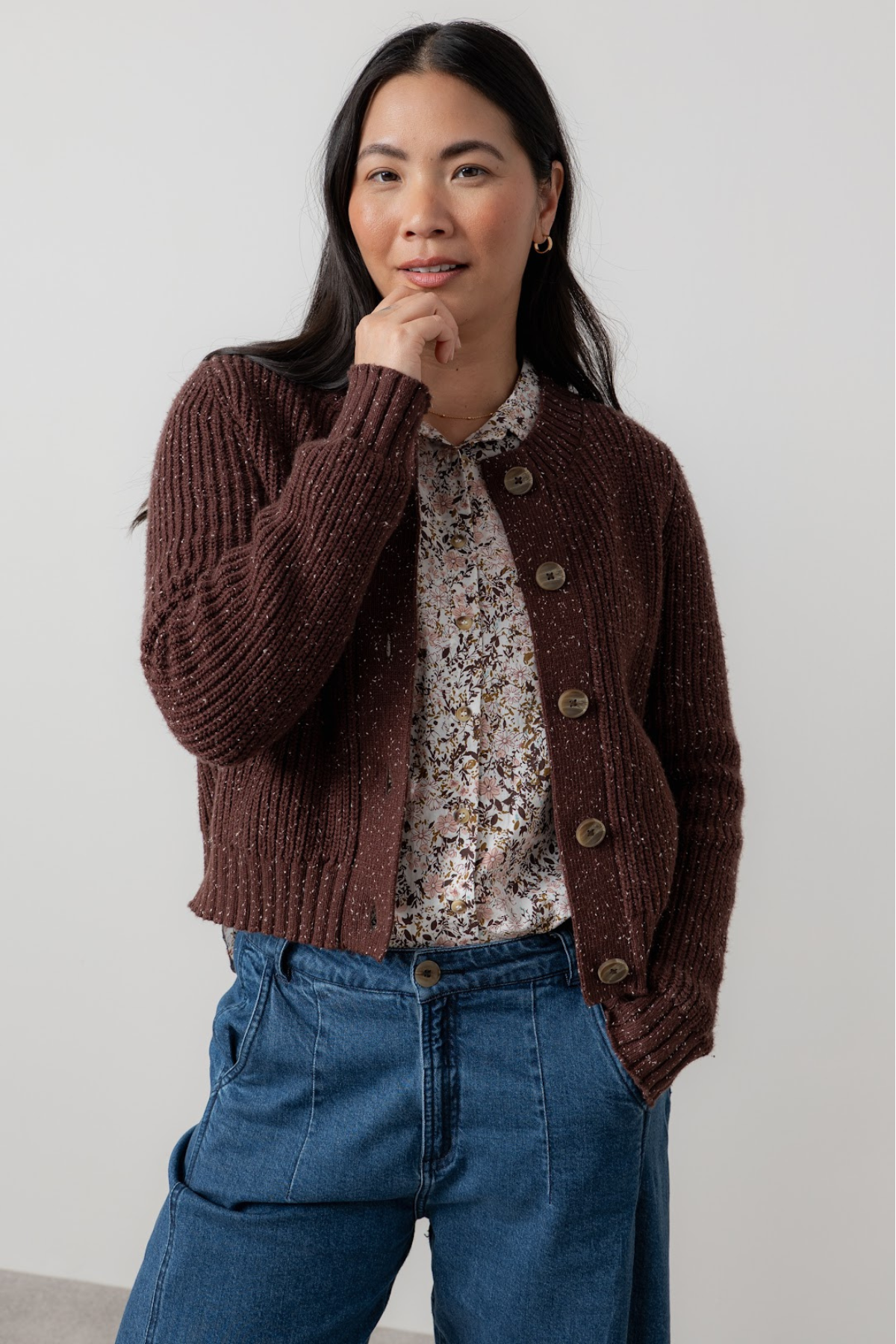 June Rib Cardigan Fleck Knit