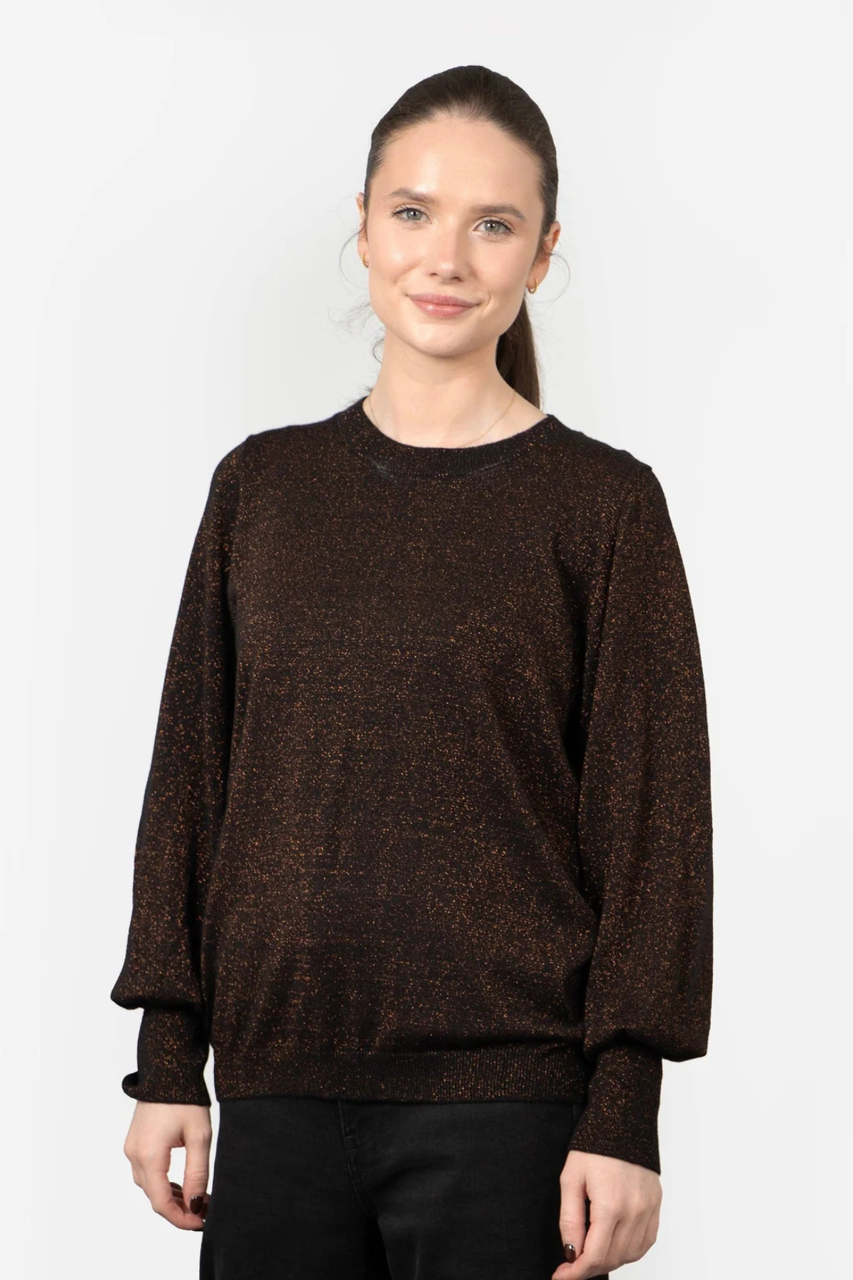 Penny Balloon Sleeve Jumper - Bronze, Glitter
