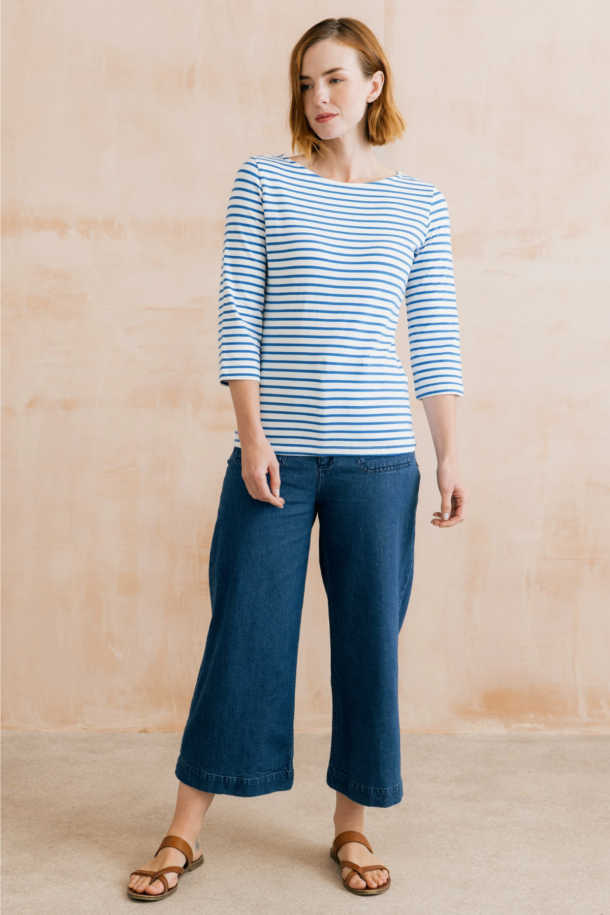 SALE2 - Monica Jersey Striped Long Sleeve Top Cobalt
