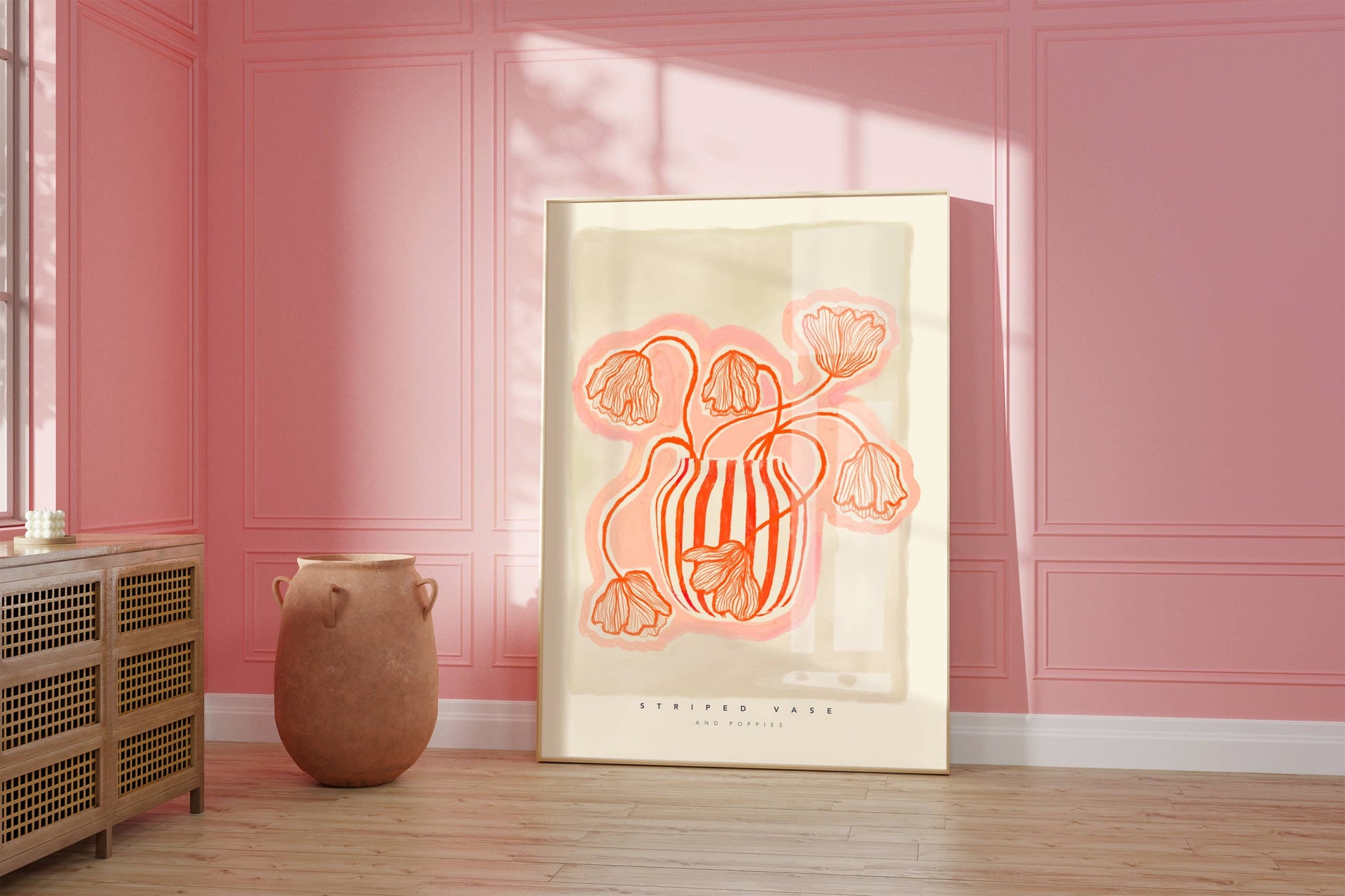 Kate Fox Design -Pink Vase A4 Art Print, Pink me Red Print, Hand Drawn Art, Boho