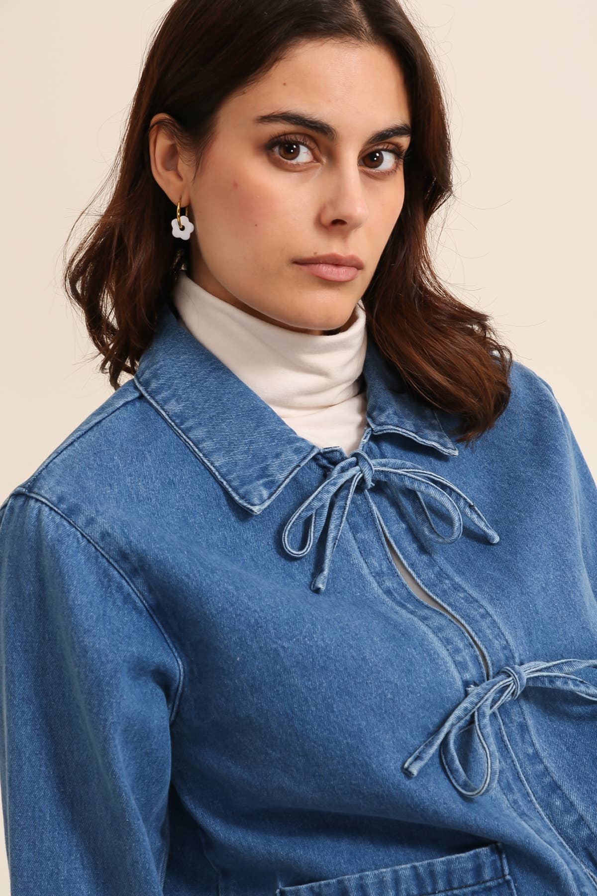 Bow Tie Up Denim Jacket