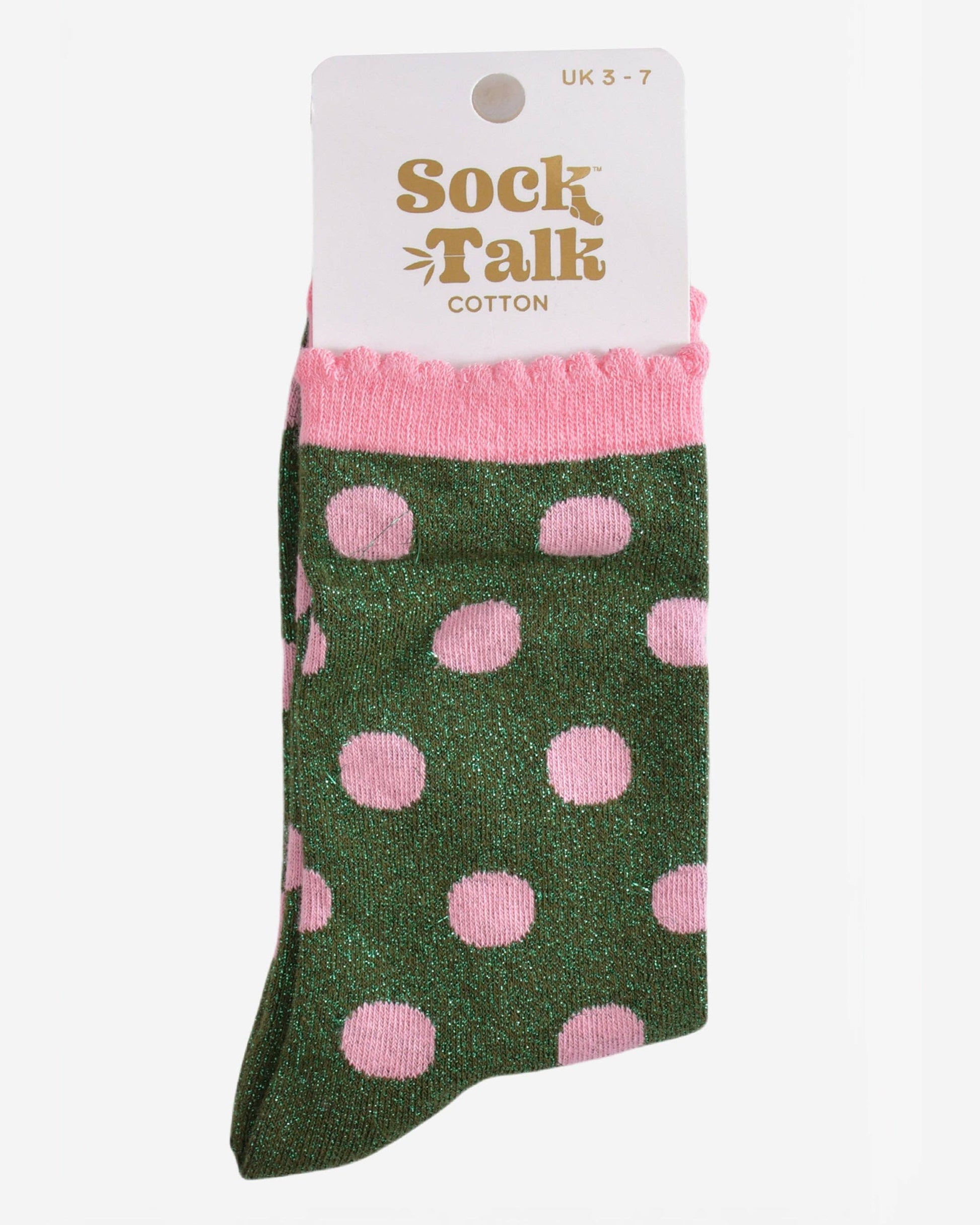 Polka Dot Glitter Socks - Pink/Khaki