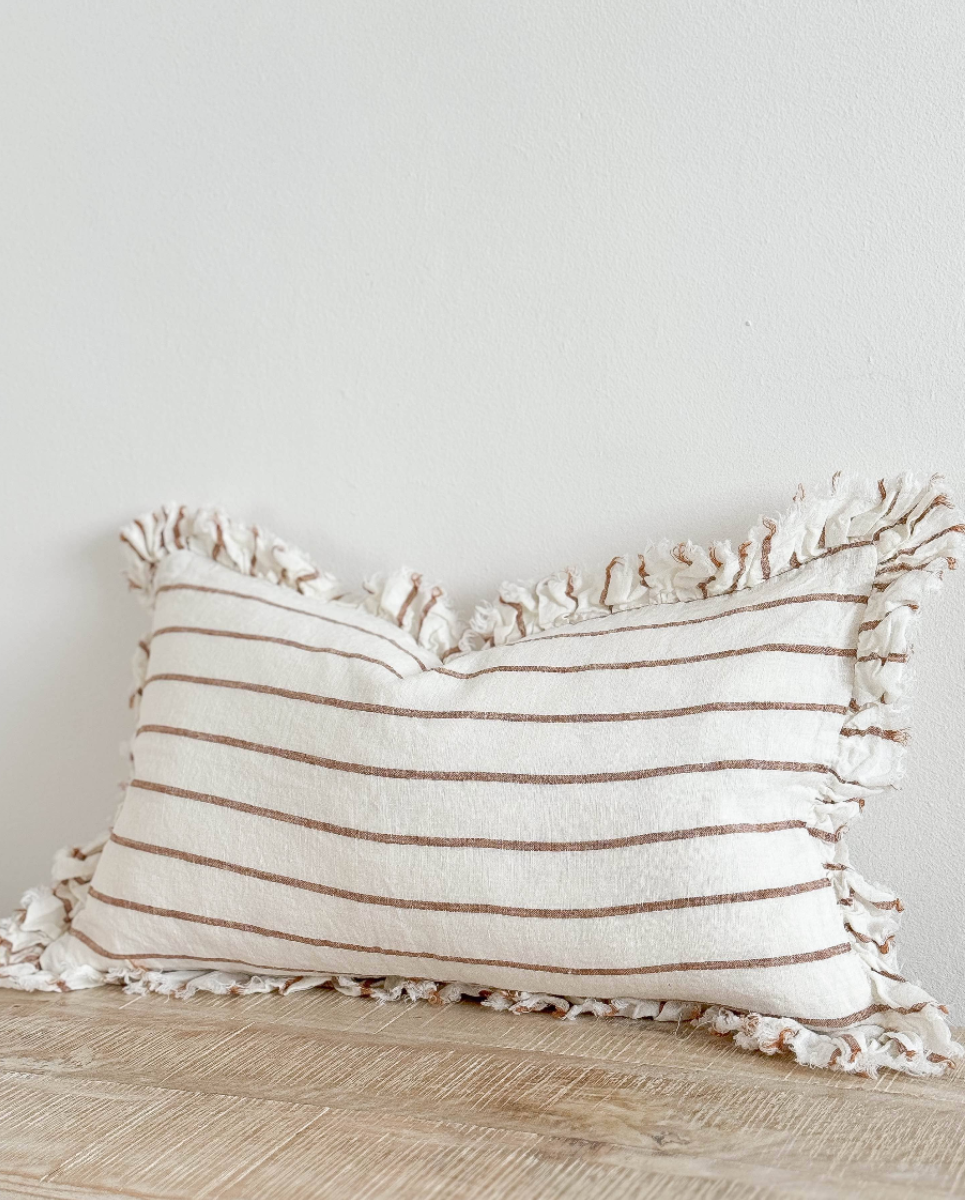 HALLIE Brown Thin Stripe Linen Cushion Cover 50x30cm