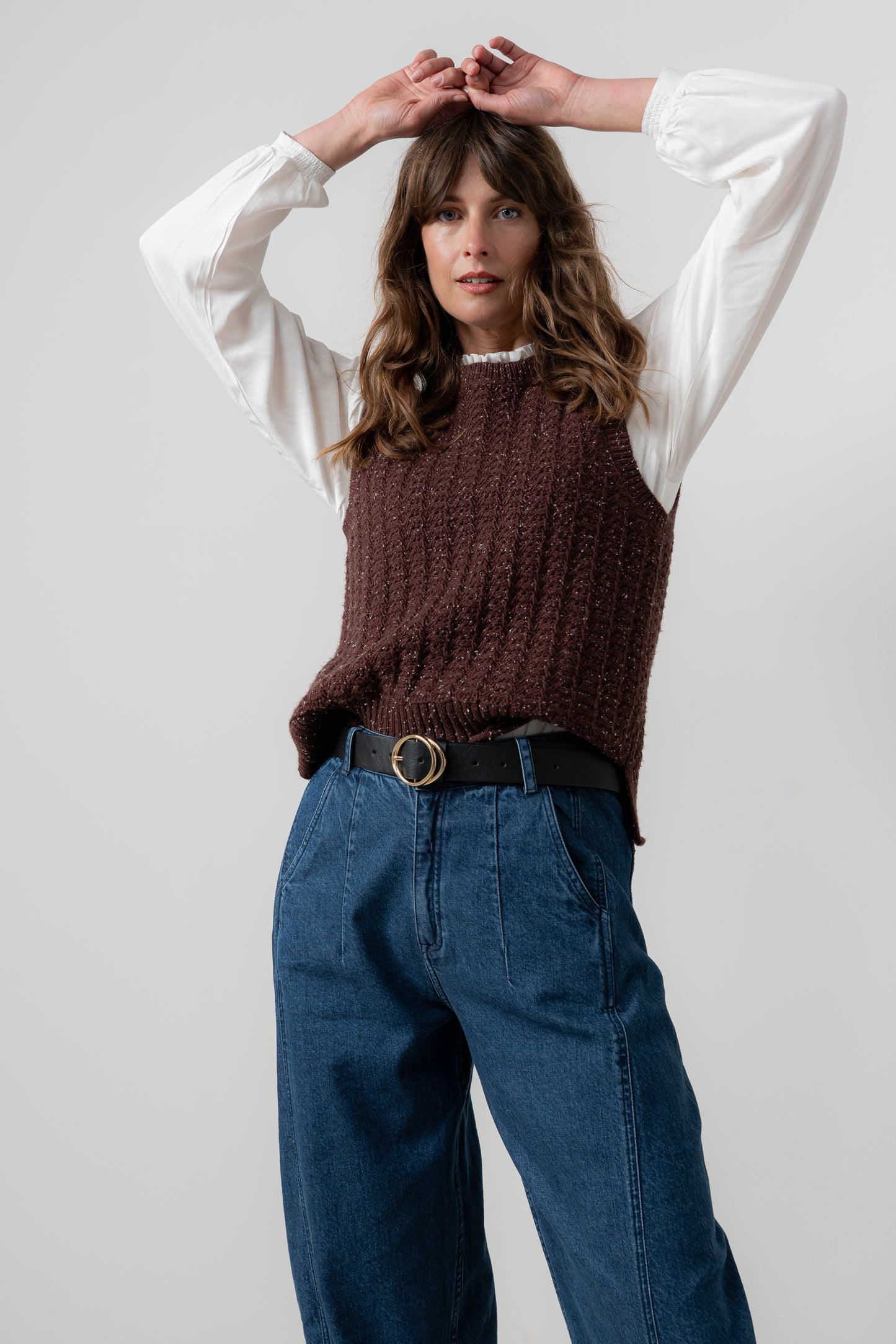 Eva Oatmeal Cotton Knit Tank Top - Chocolate