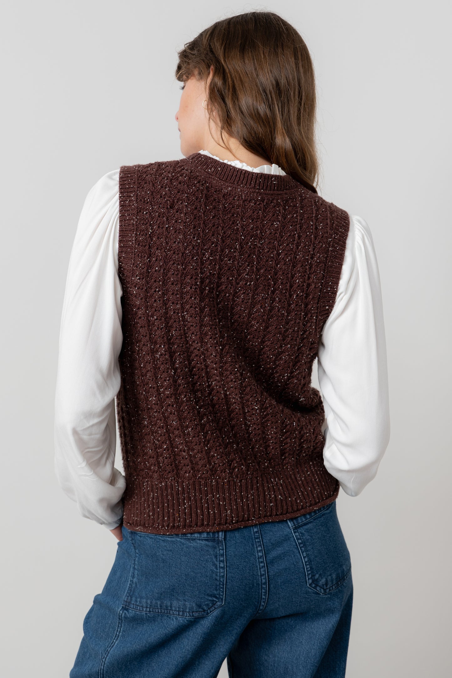 Eva Oatmeal Cotton Knit Tank Top - Chocolate