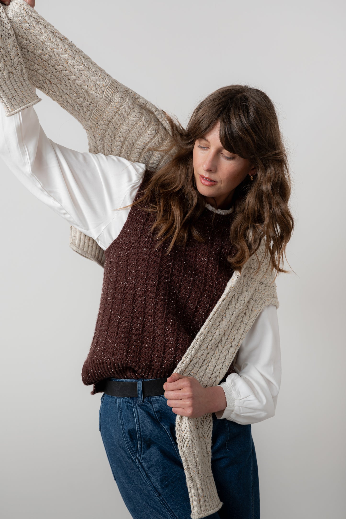 Eva Oatmeal Cotton Knit Tank Top - Chocolate