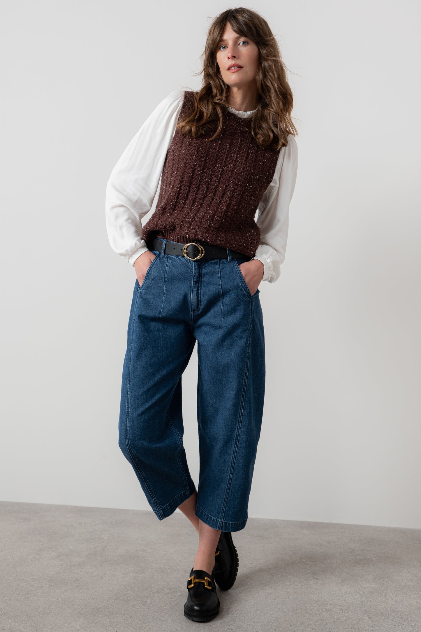 Eva Oatmeal Cotton Knit Tank Top - Chocolate