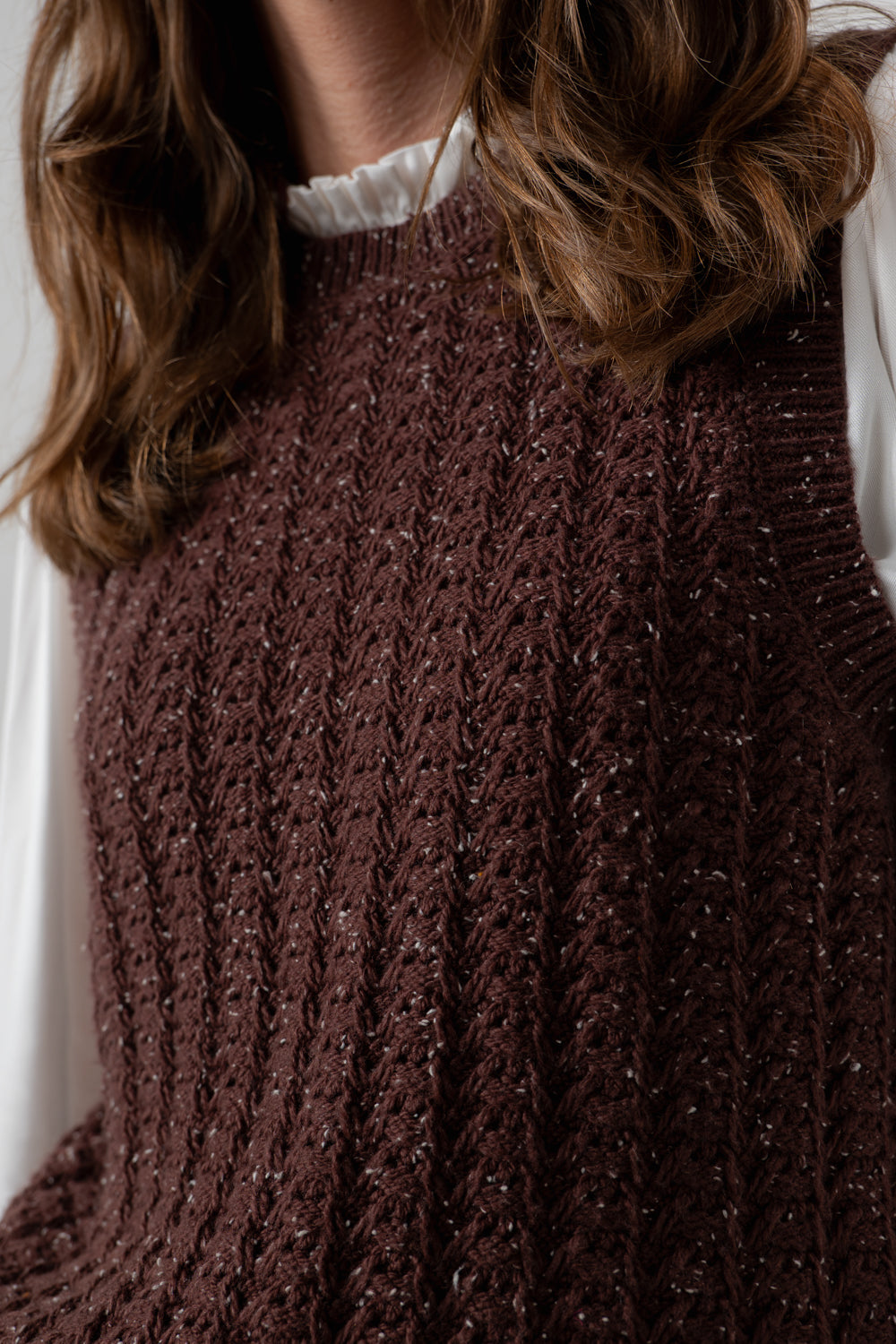 Eva Oatmeal Cotton Knit Tank Top - Chocolate