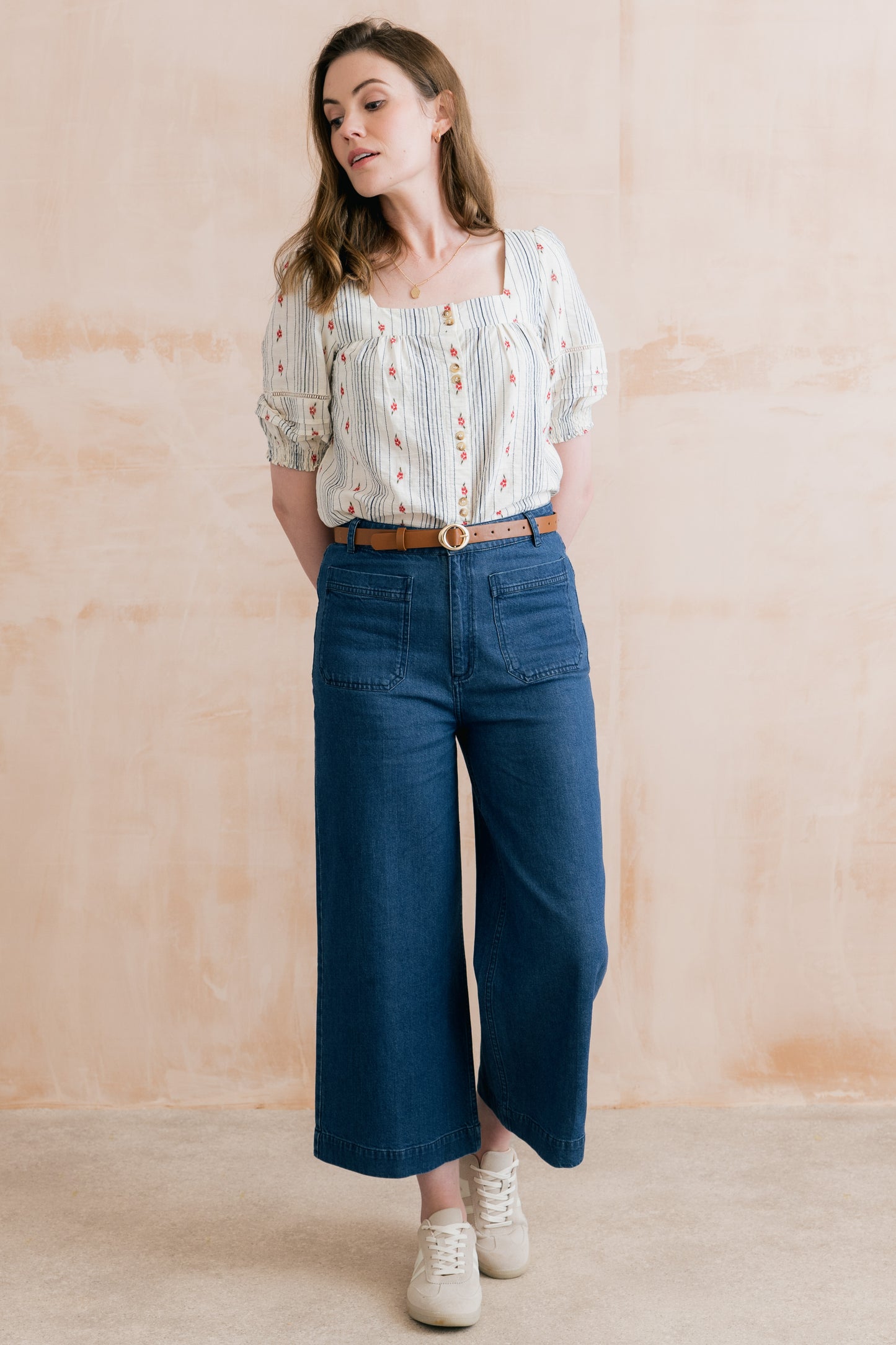 SALE - Poppy Embroidered Stripe Blouse Ecru