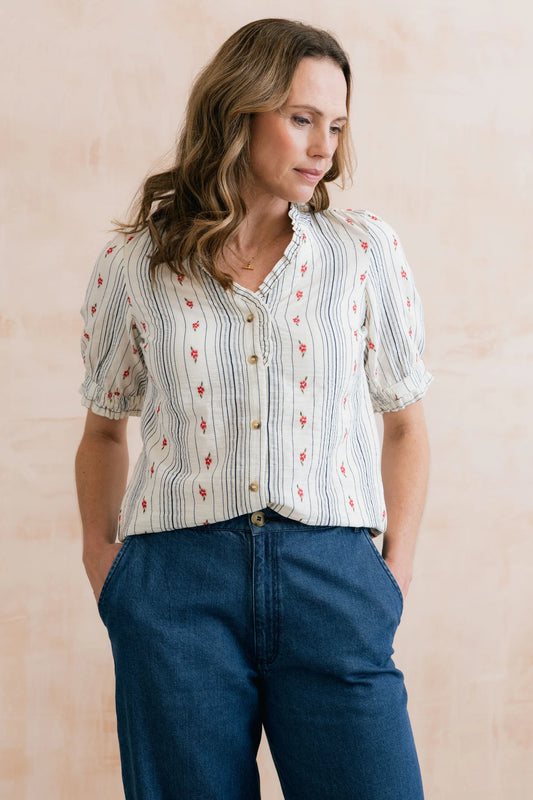 Lily & Wren Wren Frill Blouse Ecru Embroidered