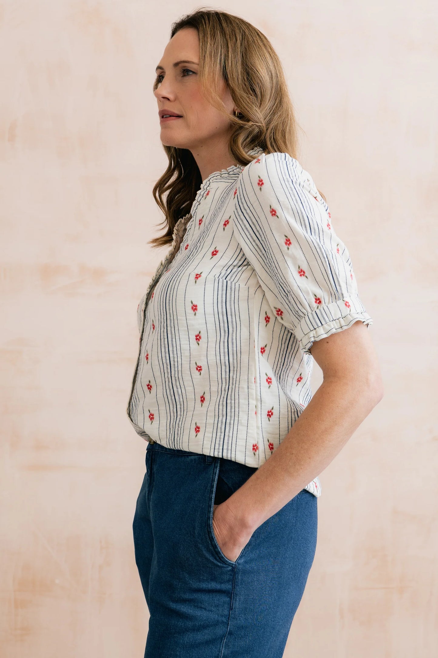 SALE - Wren Frill Blouse Ecru Embroidered