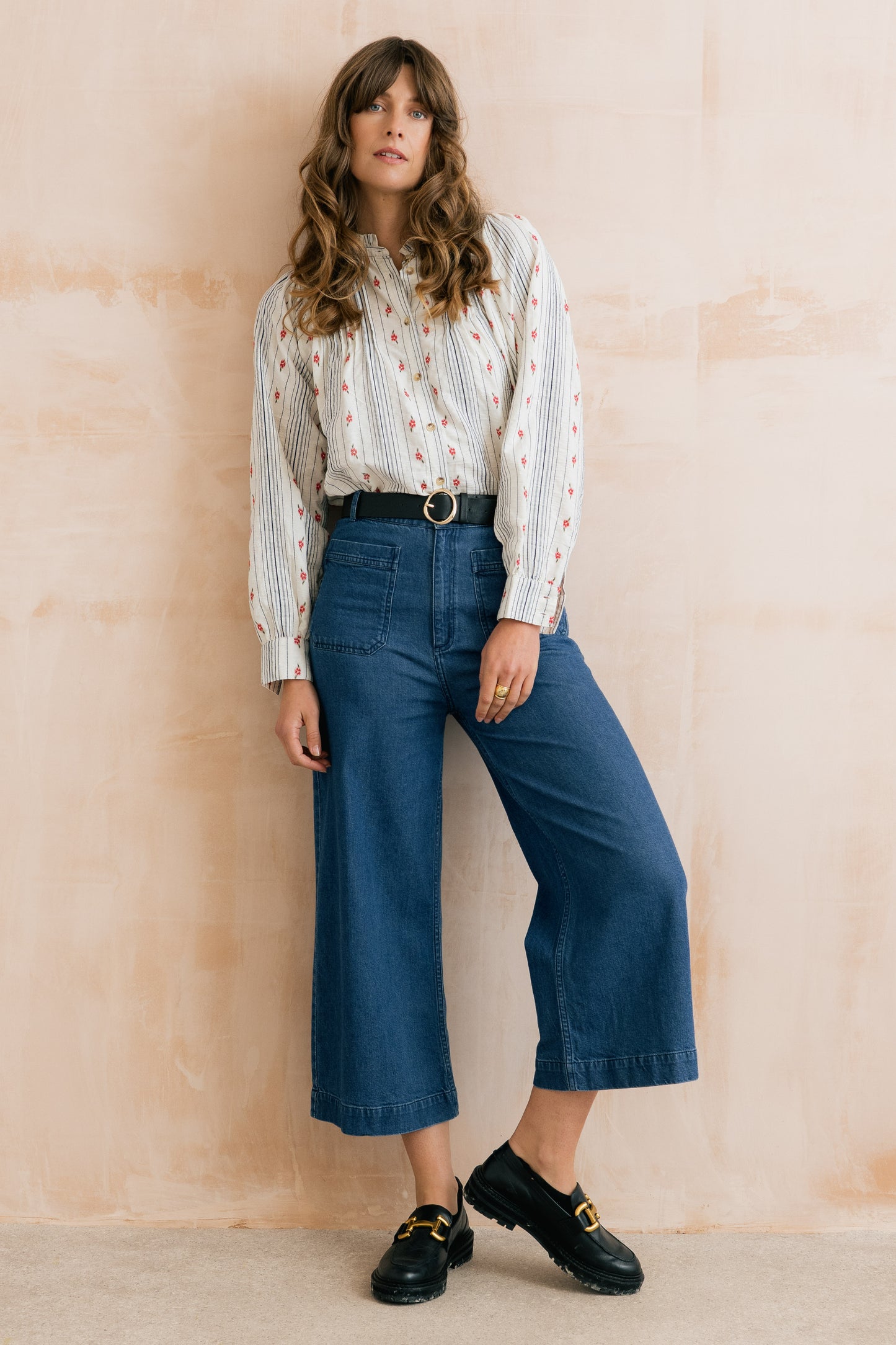 SALE - Flora Blouse - Floral Embroidered Stripe