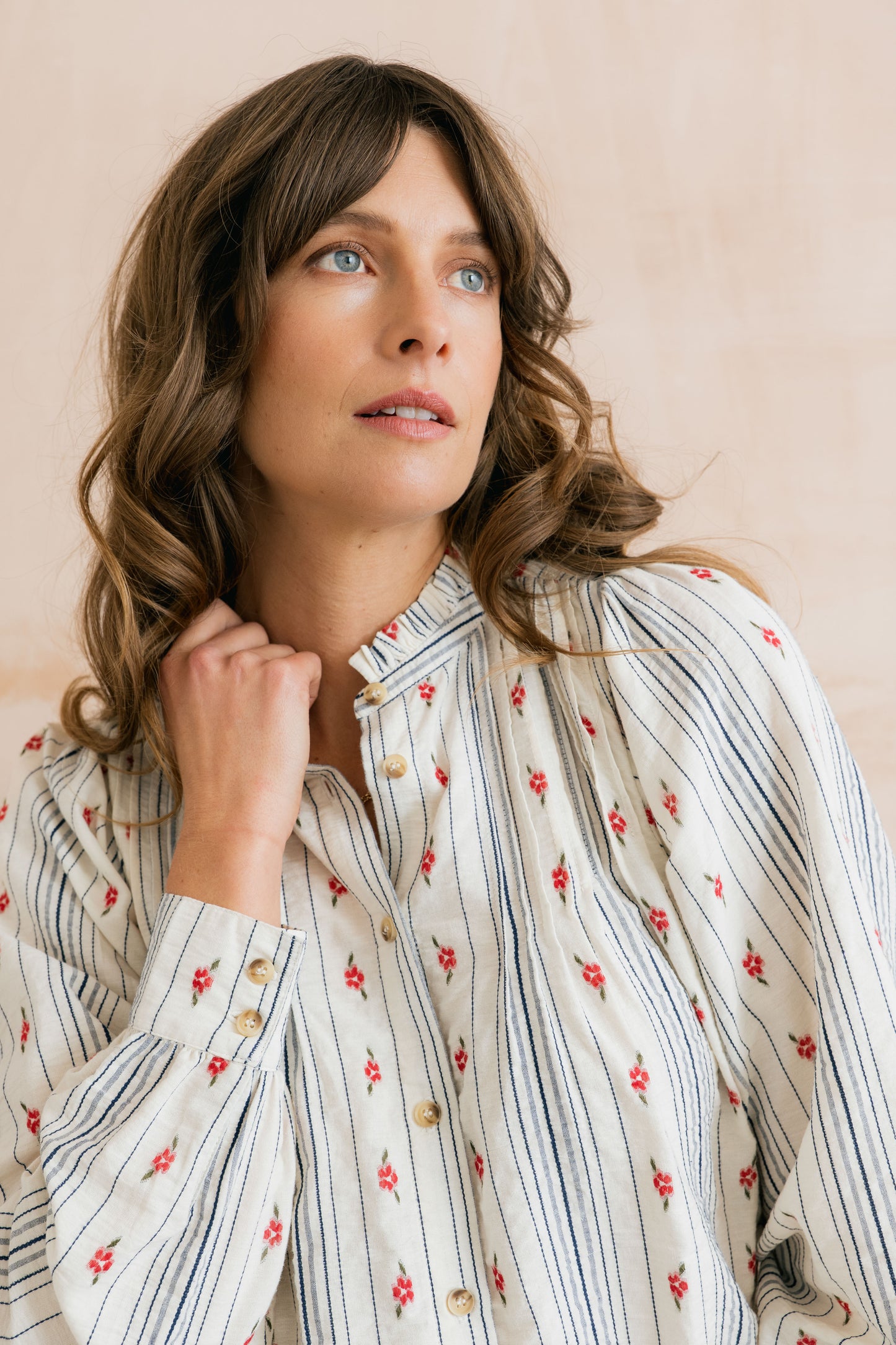 SALE - Flora Blouse - Floral Embroidered Stripe