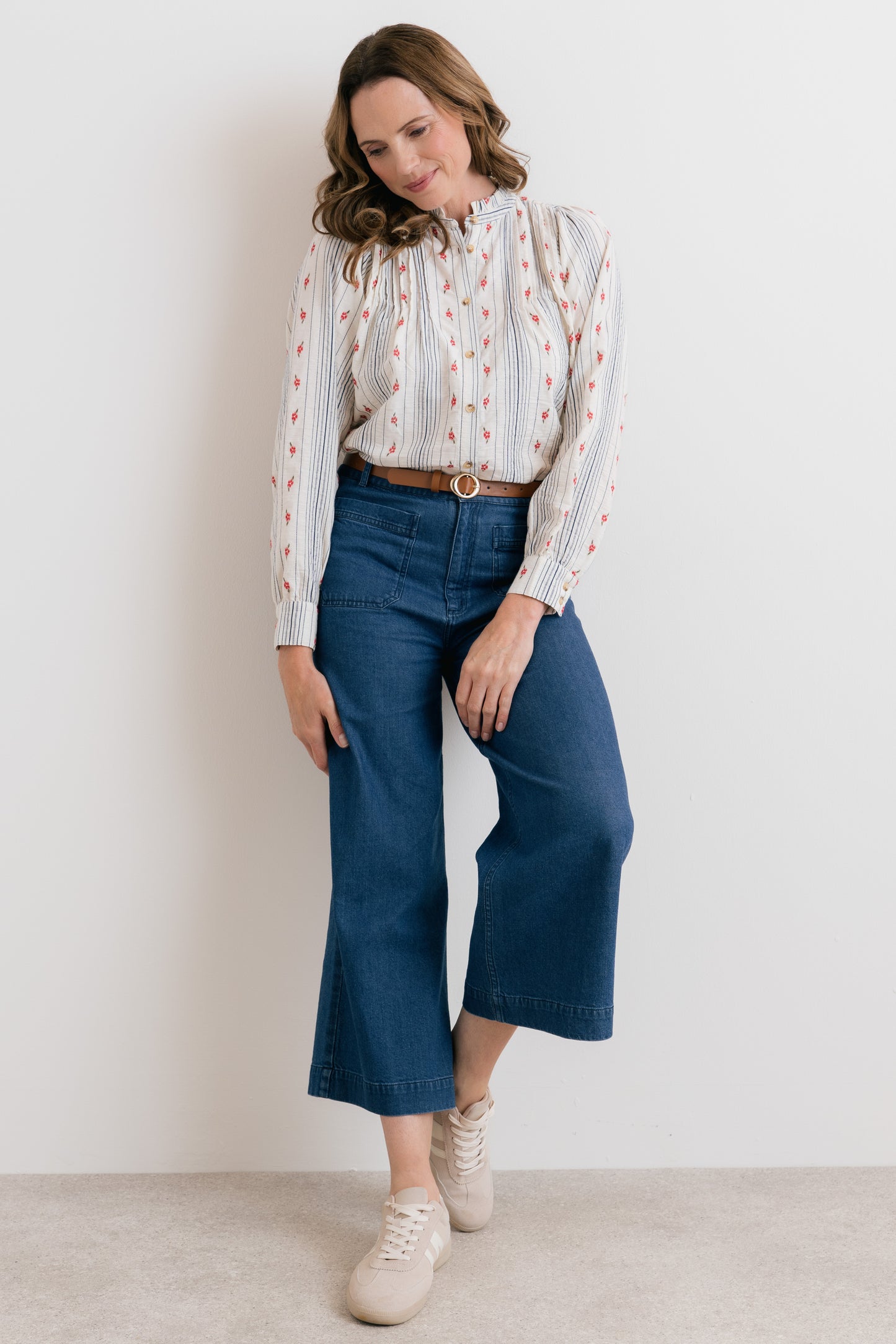 SALE - Flora Blouse - Floral Embroidered Stripe