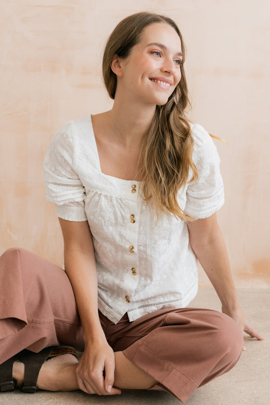 Poppy Blouse - Embroidered White